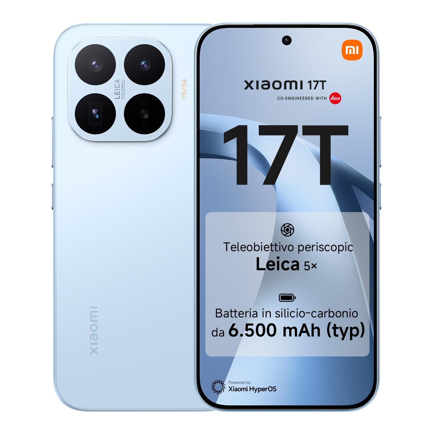 Xiaomi 17T, Smartphone 12+256GB, Blue, Teleobiettivo Leica 5x | Display Eye-Care da 6,59" 120Hz, Batteria da 6500mAh (typ), 67W HyperCharge, MediaTek Dimensity 8500