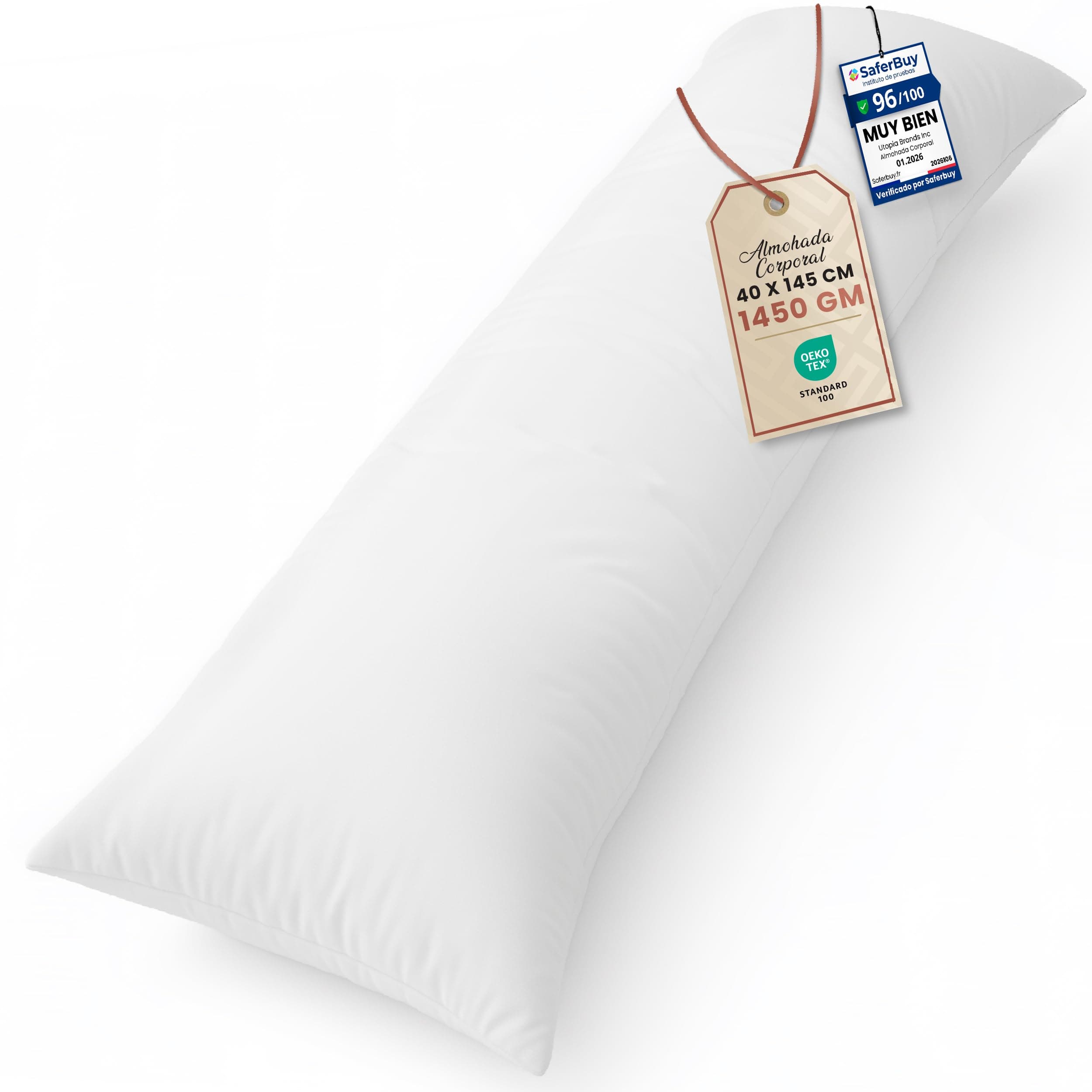 Utopia Bedding Almohada Corporal, 40x145 cm Almohada para el Embarazo y la Maternidad, Almohada para Dormir de Lado, Relleno de Poliéster Suave (Blanco)