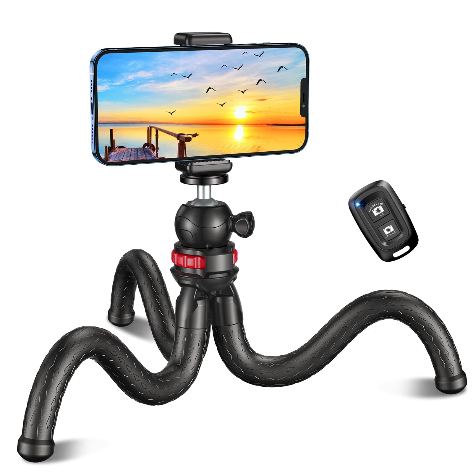 CIRYCASE Tripode para Movil, Mini Flexible Tripode Palo Selfie Portátil Giro de 360°, Trípode Camara con Control Remoto Inalámbrico para Movil y Cámara Acción, Ideal para Selfies/Grabación de Vídeo