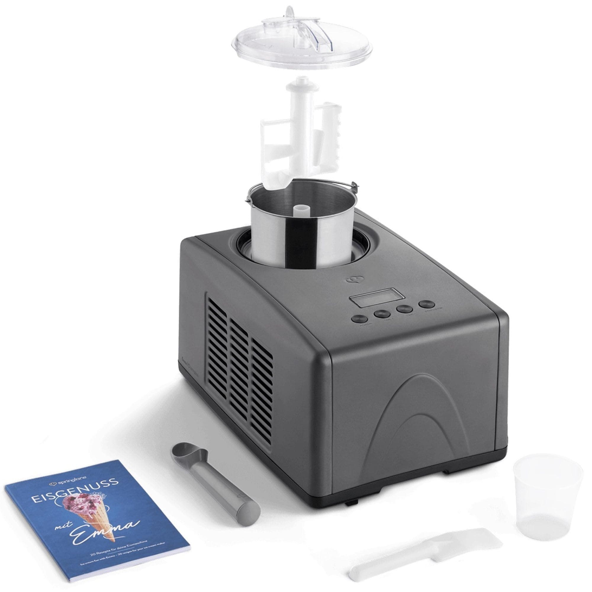 SPRINGLANE Gelatiera Emma 1,5 L con compressore autoraffreddante 150 W, in acciaio inossidabile con contenitore per il ghiaccio rimovibile (Antracite, 1.5 L)