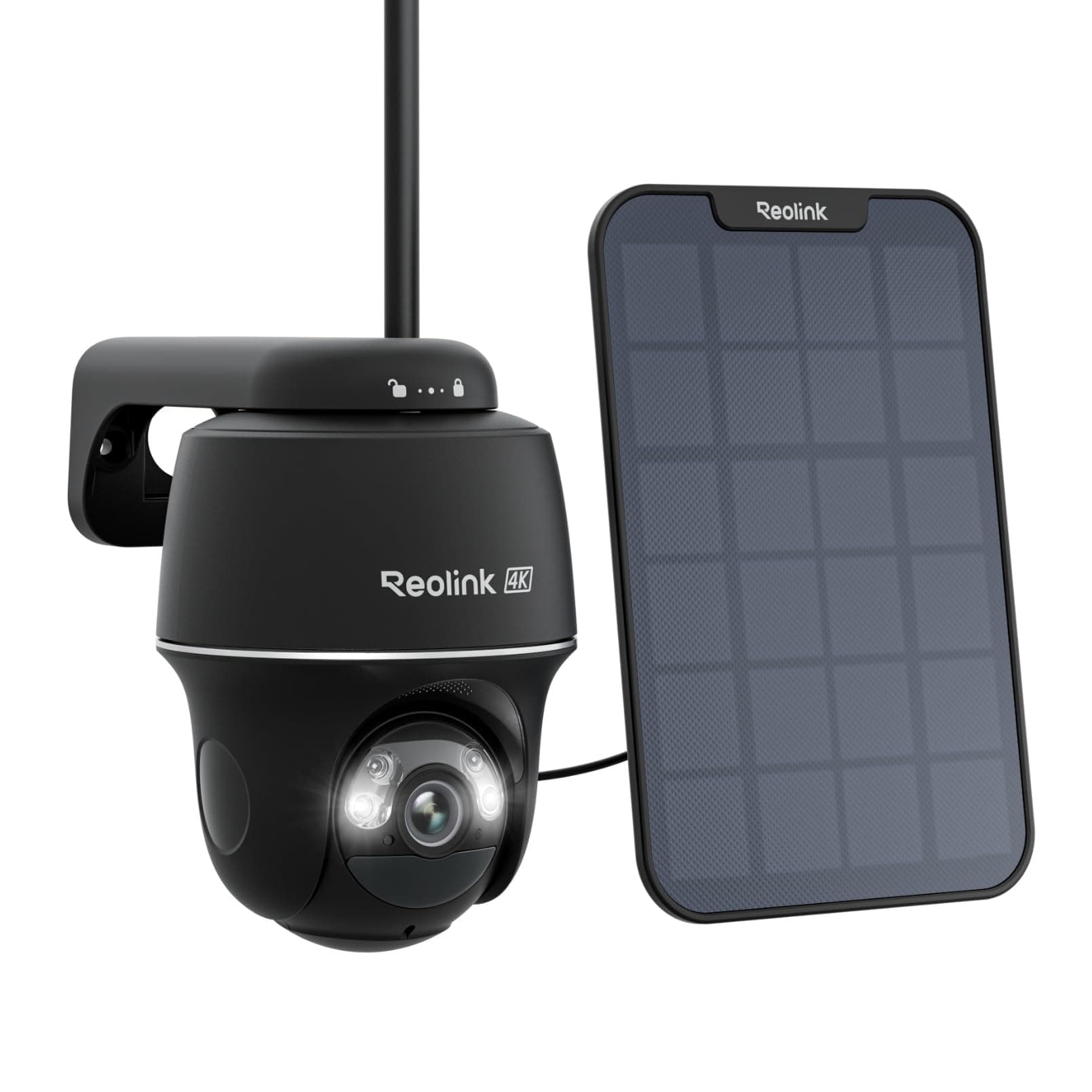 Reolink 4K Camera Solaire Exterieur WiFi sans Fil, 360°PT, 2,4/5Ghz Wi-FI 6, Détection Intelligent, Suivi Automatique, Vision Nocturne Couleur, Argus PT Ultra+Panneau Solaire Noir