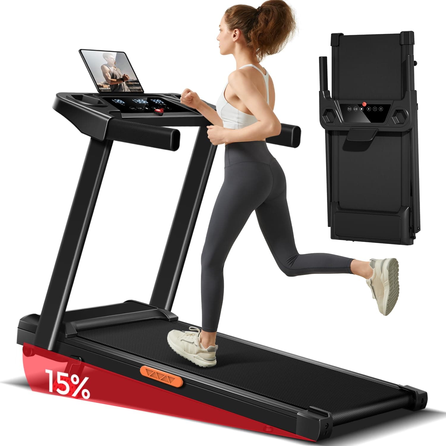 LONTEK Tapis de Course Pliable Inclinable 15%, 12KM/H Tapis de Marche Inclinable,Treadmill Home avec Moteur 3,0 CV et Affichage LED, Charge Max.136KG