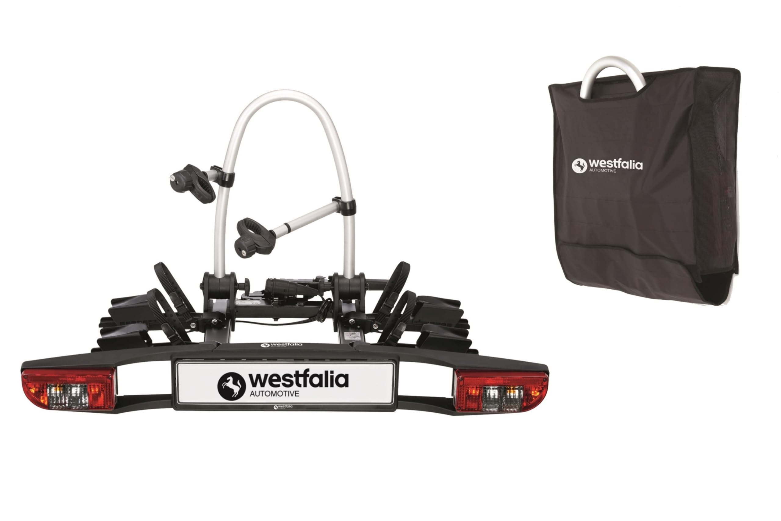 Westfalia Porte-vélos BC 60 pour Attelages, Sacoche Incluse | Porte-vélos pour 2 Vélos | Adapté aux Vélos Électriques | Pliable