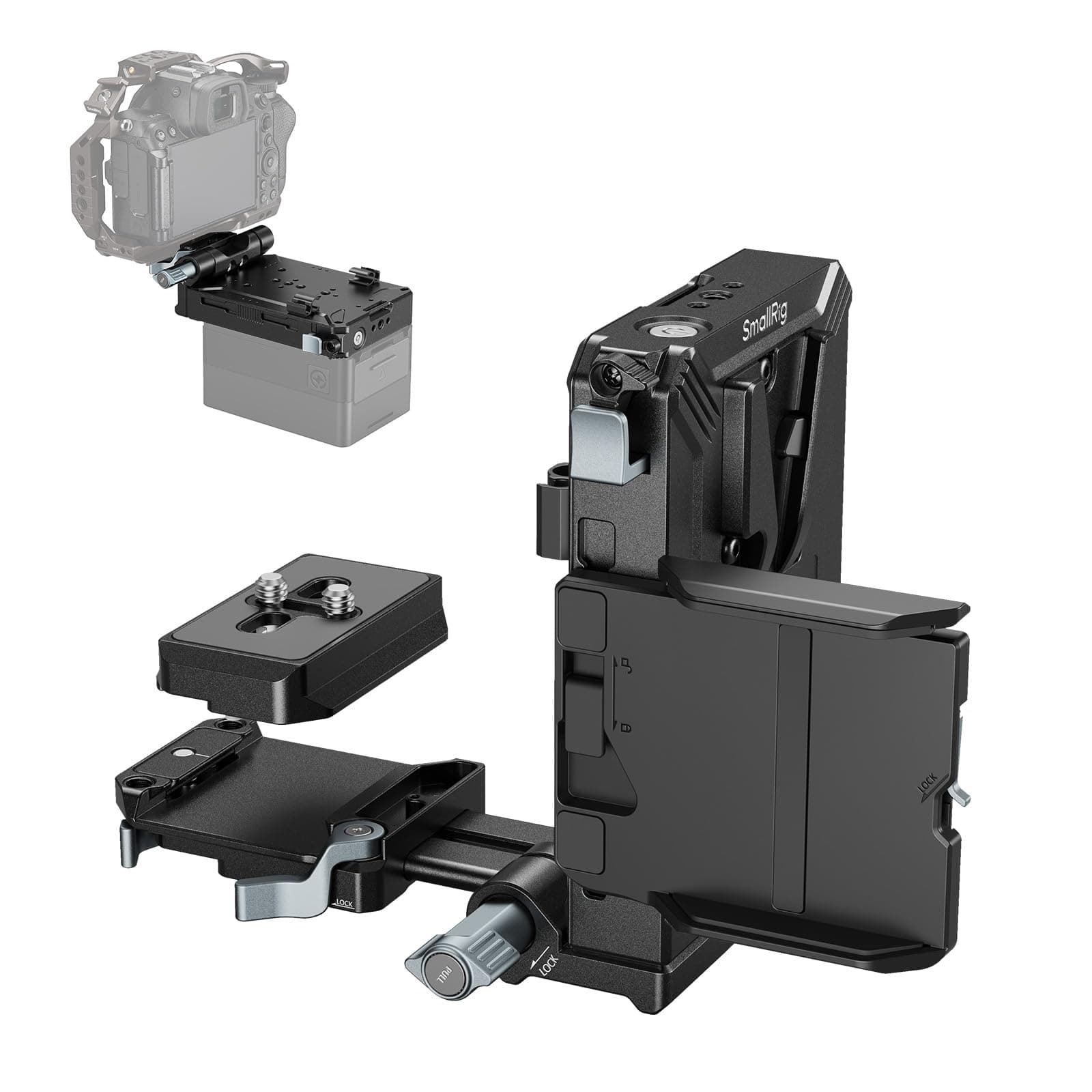 SMALLRIG Kit de Plaque de Batterie à Monture V Amélioré, avec Plaque QR pour Arca, Protection d'Ecran LCD et Clips de Câble, Alimentation D-Tap et USB-C, Plate-Forme Vidéo Tout-en-Un pour DSLR - 5227