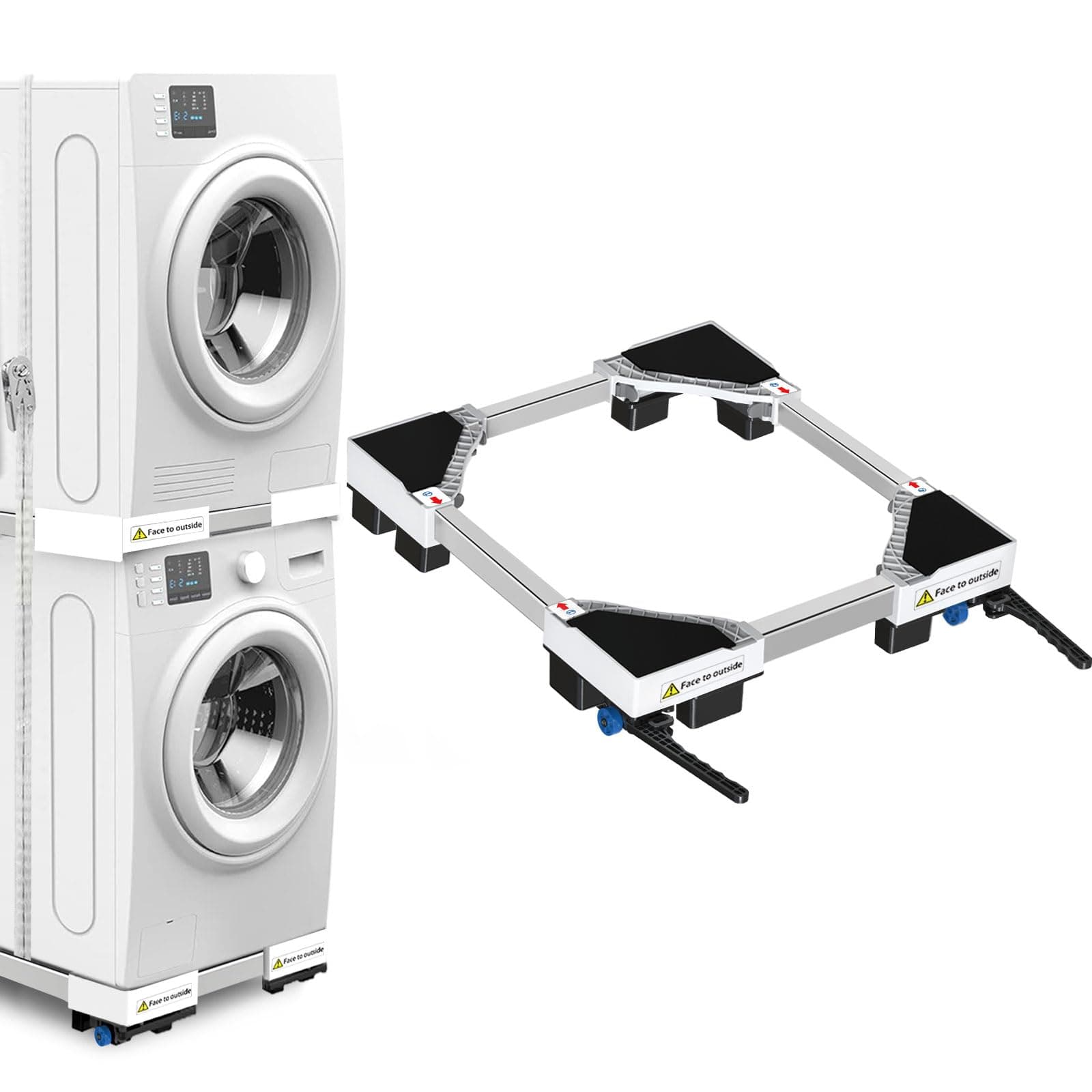 NIUXX base universal para lavadoras, carro de transporte de rodillos, función antivibración, frenos ajustables, ajustable en tamaño, para lavadoras y secadoras apiladas de 42-69 cm, Carga de 400 kg
