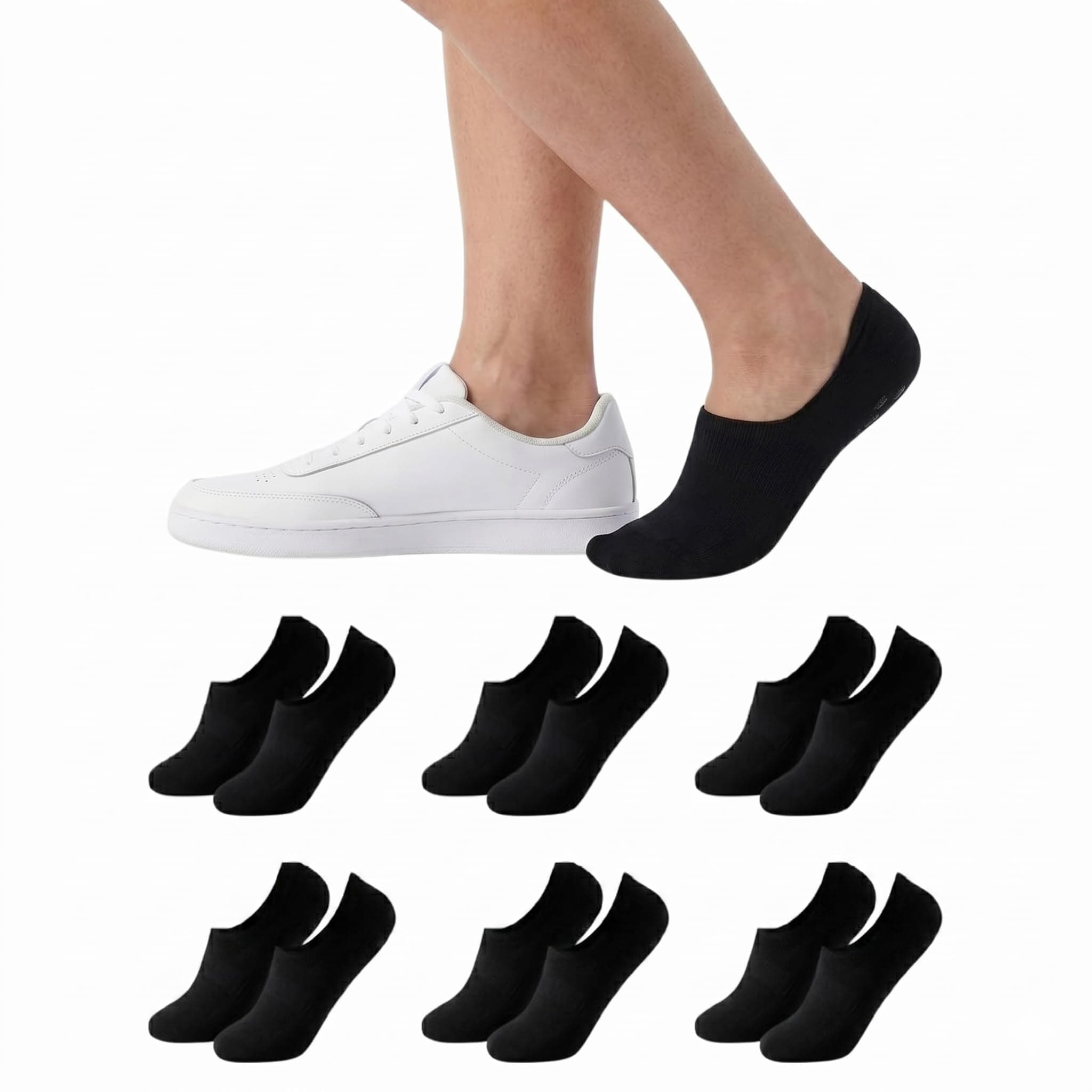 Balseti Calcetines Invisibles para Hombre y Mujer. Pinkies Unisex. 85% Algodón. Calcetines Cortos Transpirables, Antideslizantes, Anti-olor Blanco, Negro, Beige, Azul, Gris. Pack 6 Pares