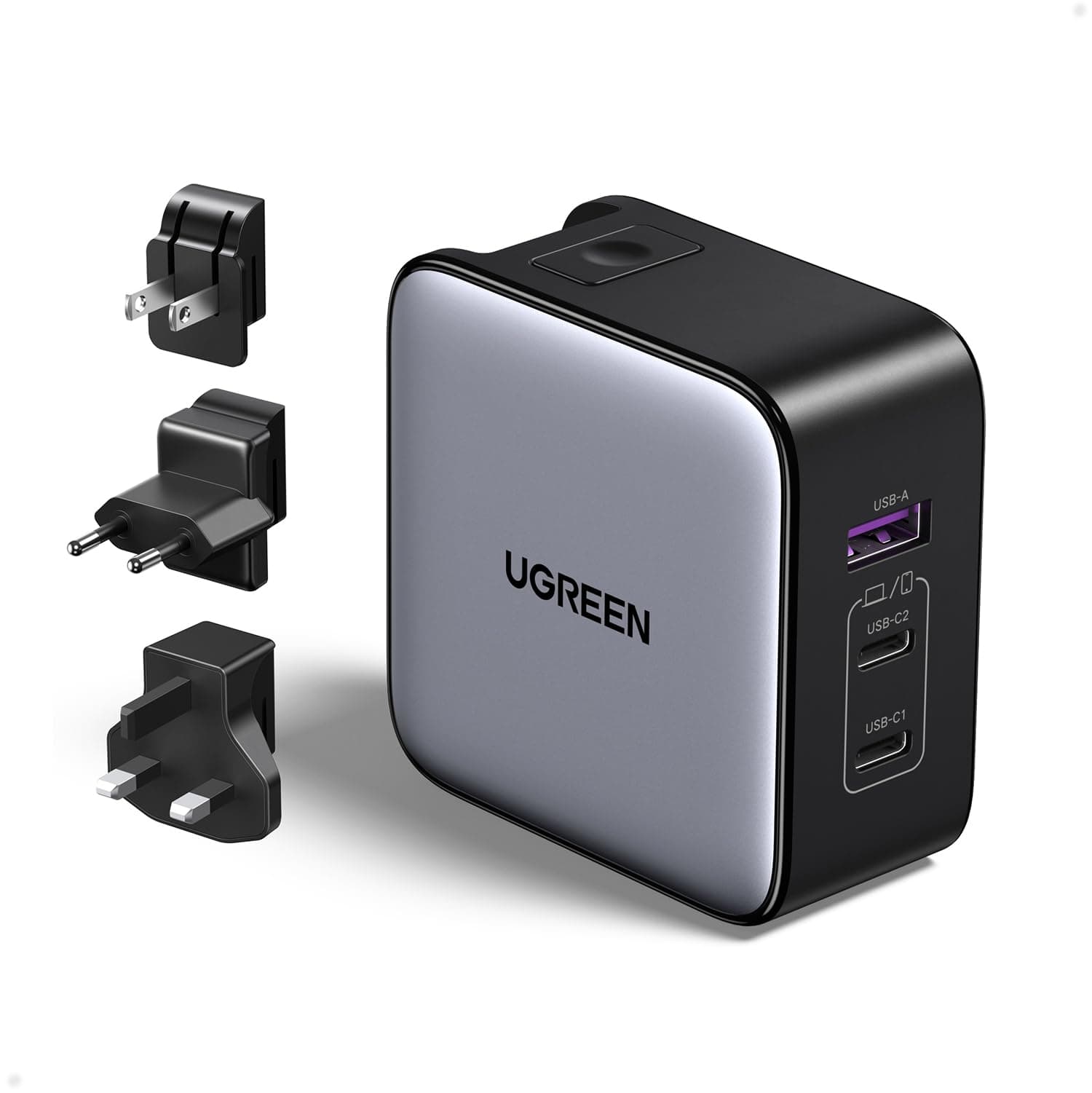 UGREEN Nexode 65W USB C Chargeur de Voyage Adaptateur International GaN | 3 Ports avec Prises EU UK US Compatible avec iPhone 18 Pro Max 17 16 15 14 13 iPad MacBook Pro Air Neo Galaxy S26 S25 S24