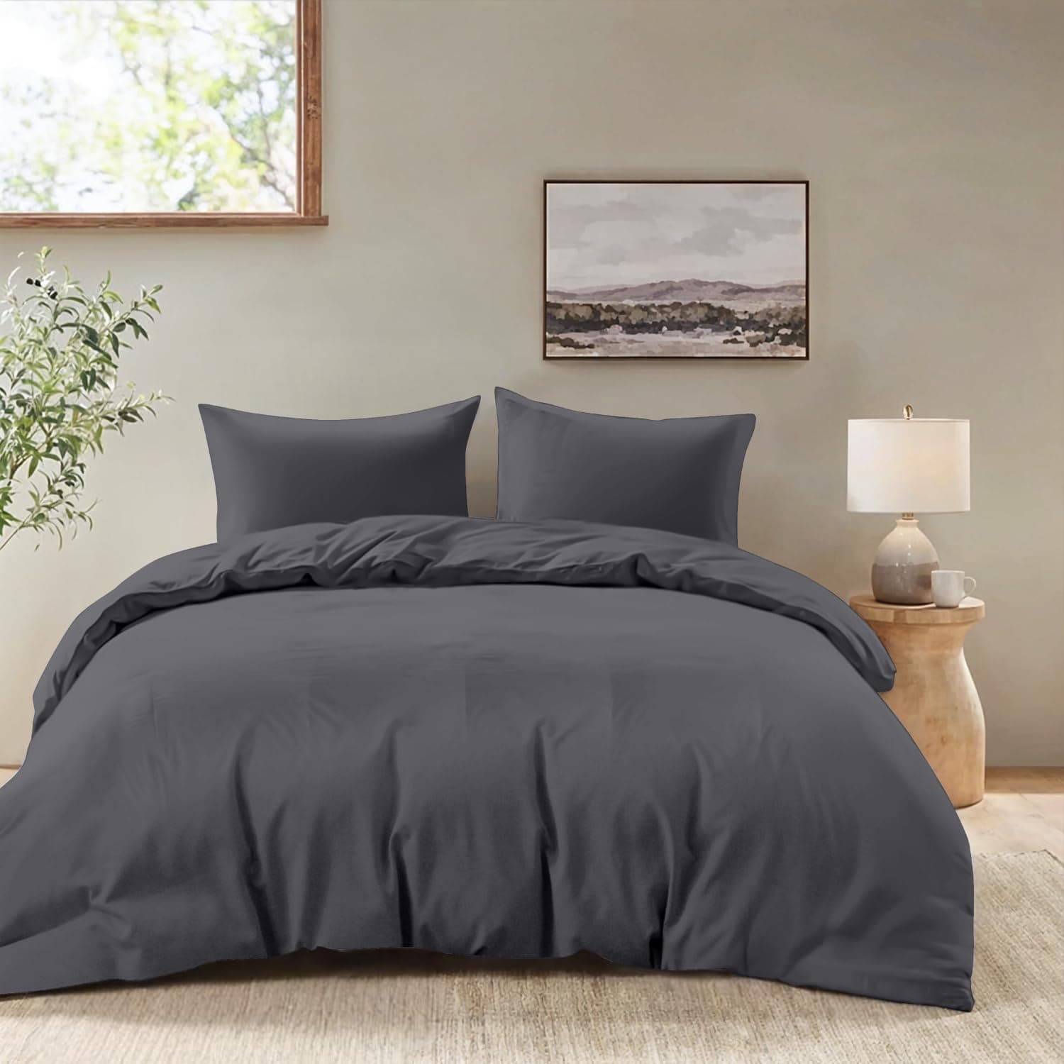 Dreamzie - Housse de Couette 220x240 avec 2 Taies Oreiller 65x65 - Parure de Lit Adulte 3 pièces en Microfibre Douce Gris Foncé - Certifiée Oeko-Tex