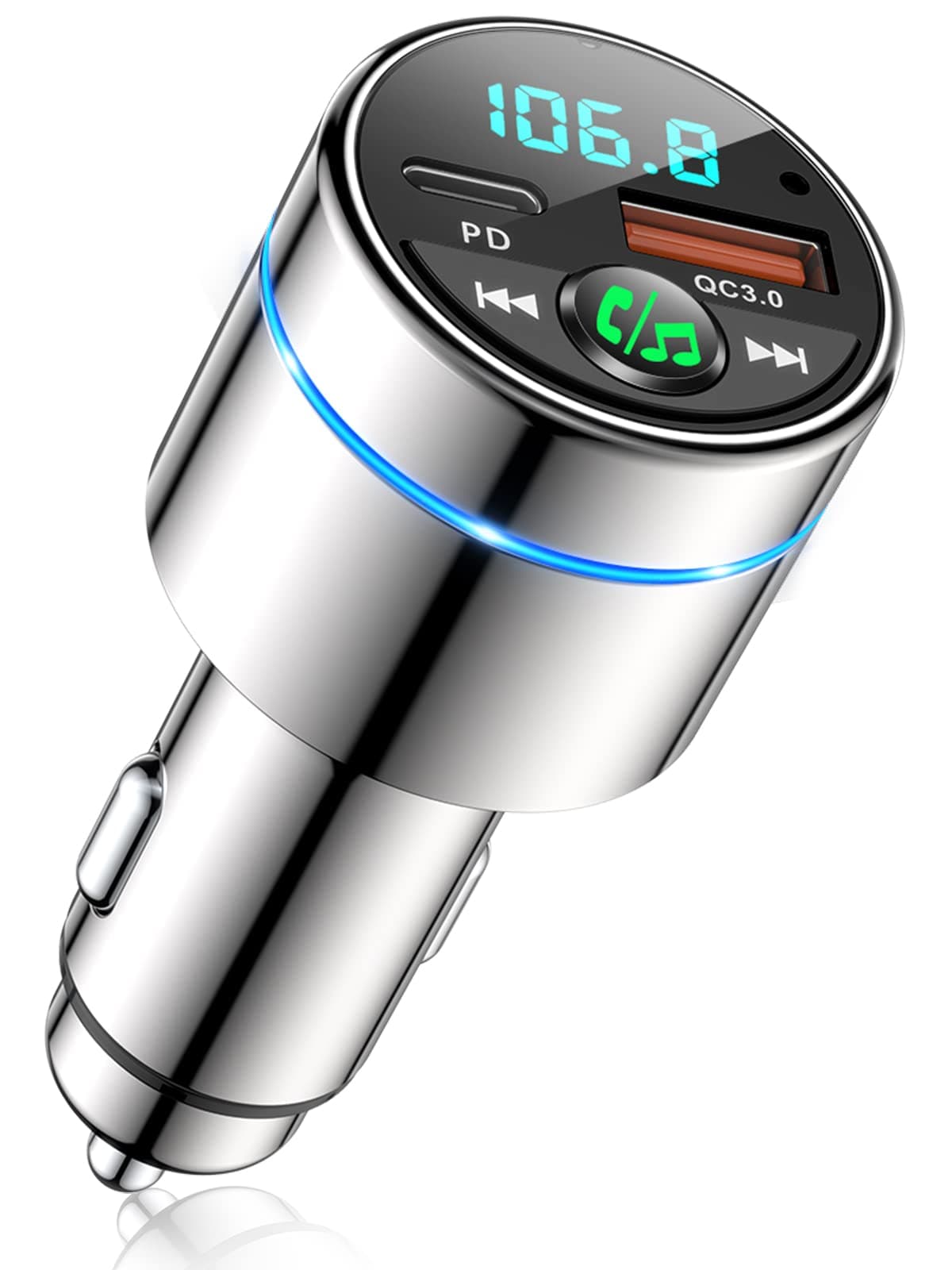 Mohard Transmetteur FM Bluetooth 5.3, Tout Métal Bluetooth Voiture, Chargeur Rapide de Voiture PD30W Type C+QC3.0, Adaptateur Bluetooth Autoradio, Suppression du Bruit, Appel Main Libre, Musique Hi-Fi