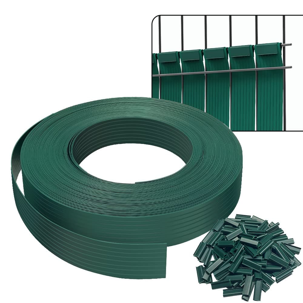VOUNOT® Tiras de Protección Visual de PVC 75 m x 4.7 cm para Valla de Jardín y Valla de Doble Varilla, Protectora de Privacidad con 150 Clips de Fijación, Verde