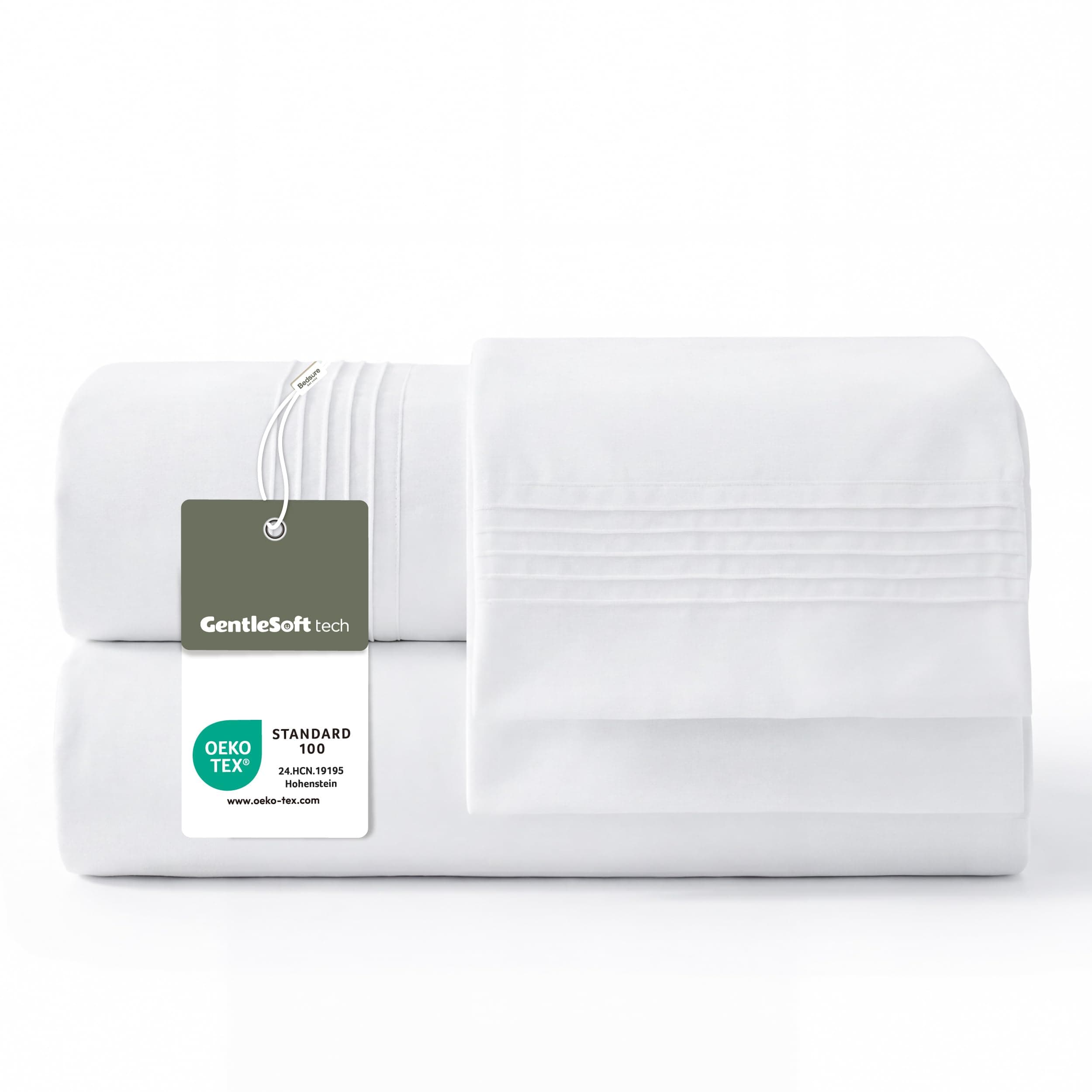 Bedsure Juego de Sabanas 150x200 - 4 Piezas Microfibra de Poliéster Transpirable y de Secado Rápido - OEKO TEX - Sábana Bajera, Sábana Plana y 2 Fundas de Almohada 50x75, Para Cama 150, Blanco