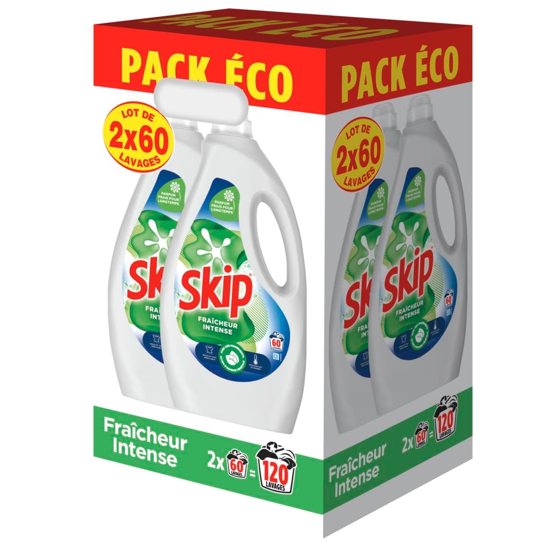 Skip - Lessive Liquide Fraicheur Intense - Action Détachante Efficace - 100% impeccable, éclatant et délicatement parfumé - 2x60 Lavages