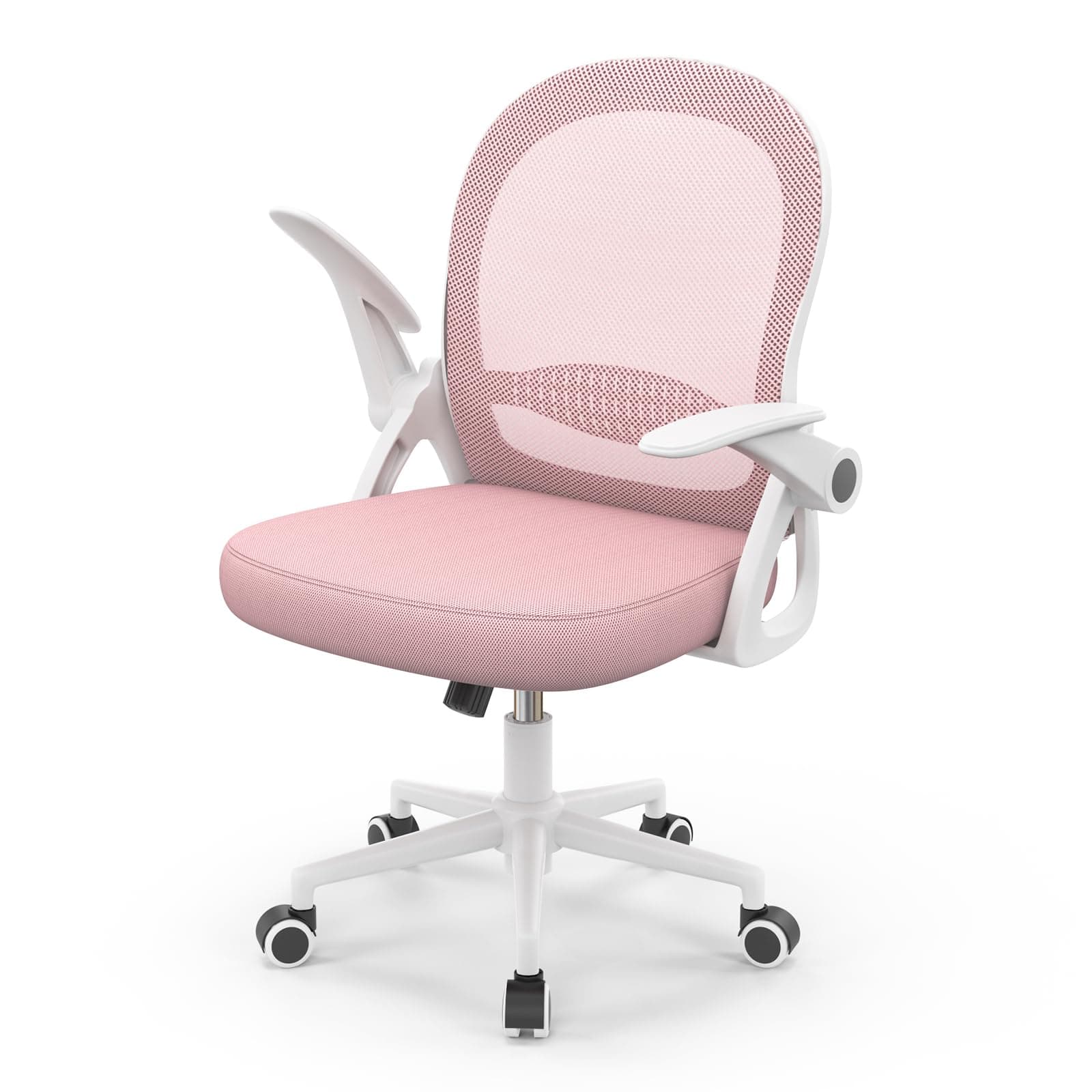 rattantree Silla de Oficina, Silla de Escritorio Ergonómica con Respaldo de Malla Transpirable y Asiento, Silla de Ordenador, Regulable en Altura, Reposabrazos Abatibles, Para Estudio de Oficina, Rosa