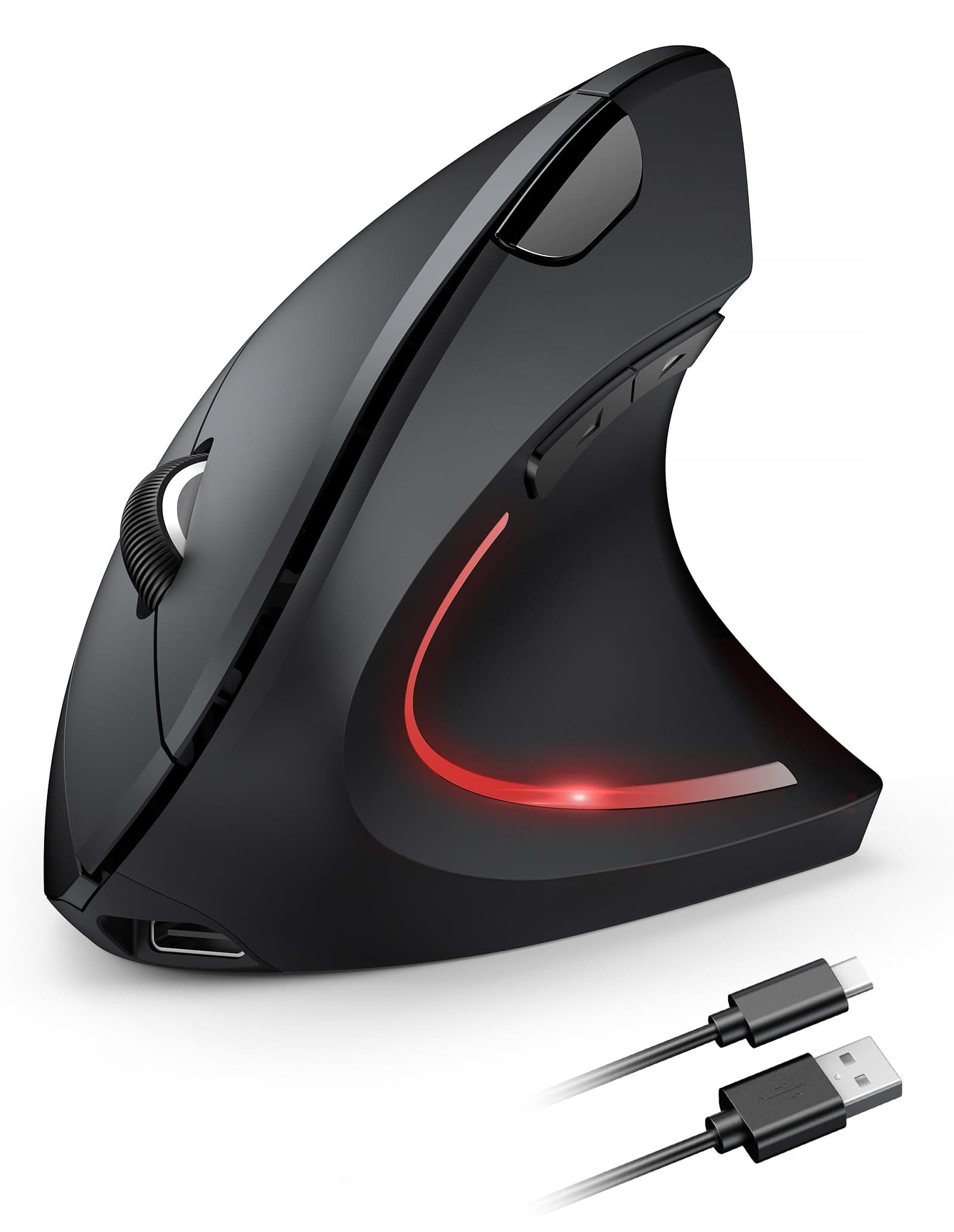 TECKNET Ratón Ergonómico Recargable, 4800DPI 2.4GHz Ratón Vertical Silencioso, Ratón Inalámbrico 6 Botones con Receptor USB para PC, Ordenador, Portátil, Mac, Negro