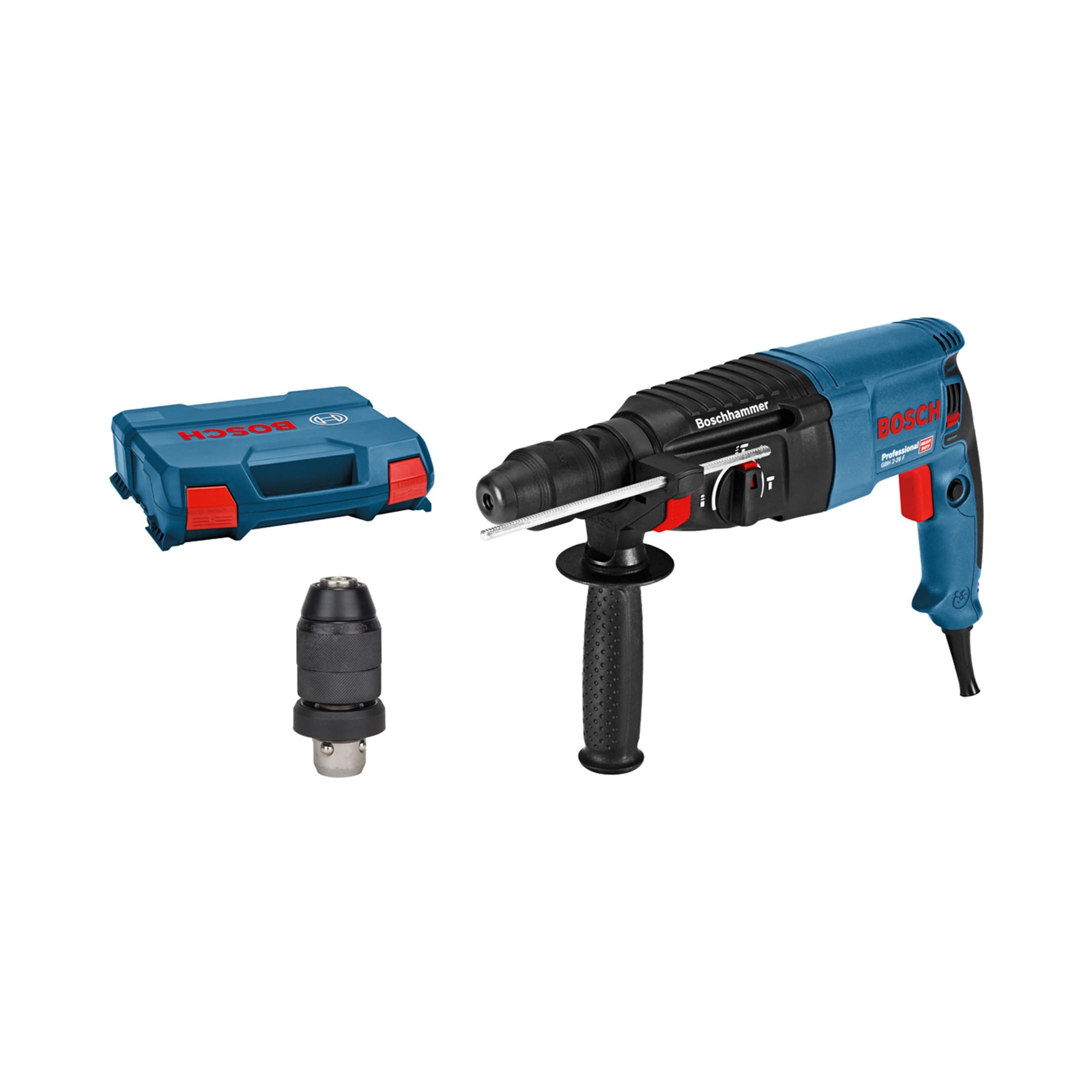 Bosch Professional Bohrhammer GBH 2-26 F (Leistung 830 Watt, Wechselfutter SDS-plus, inkl. Zusatzhandgriff, Tiefenanschlag, Maschinentuch, Schnellwechselbohrfutter, Handwerkoffer)