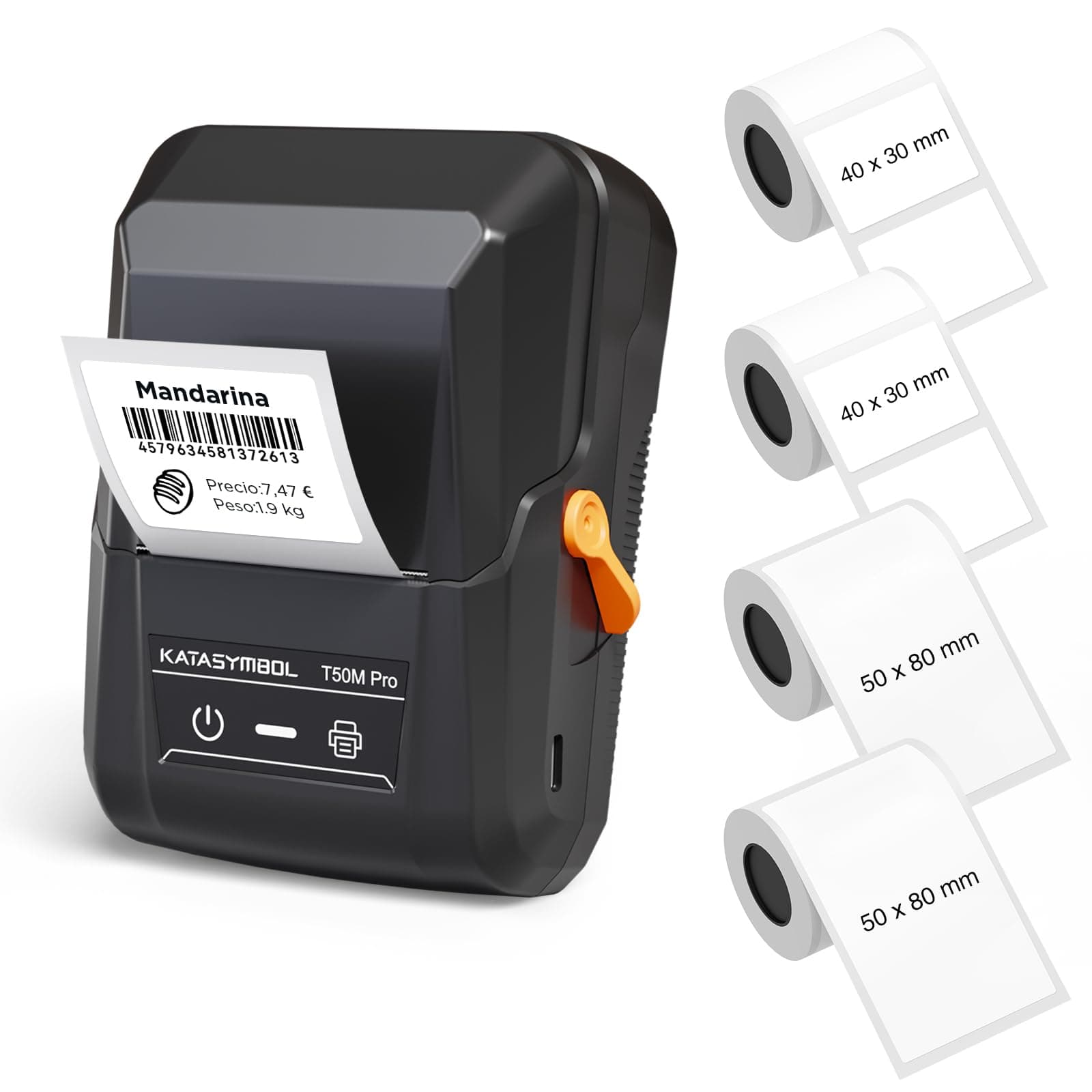 SUPVAN Etiquetadora T50M Pro con 4 Etiquetas Blancas Autoadhesivas Impermeables, Smart App 40+ Fuentes, 150+ Diseños y 700+ Iconos, para El Hogar, La Oficina y Los Negocios