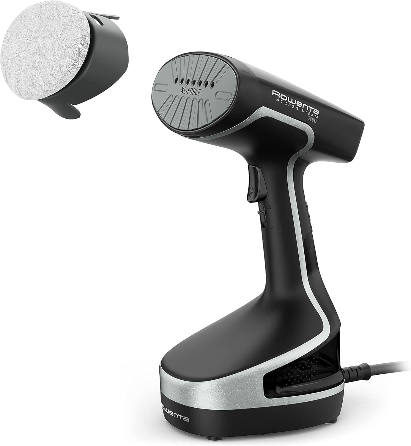 Rowenta Steam Force, Cepillo de vapor 2000 W, Vapor continuo 30 g/min, Golpe de vapor de 90 g/min, Rápido calentamiento Higieniza y desinfecta, 2 ajustes de vapor, Negro/Plata, DR8250