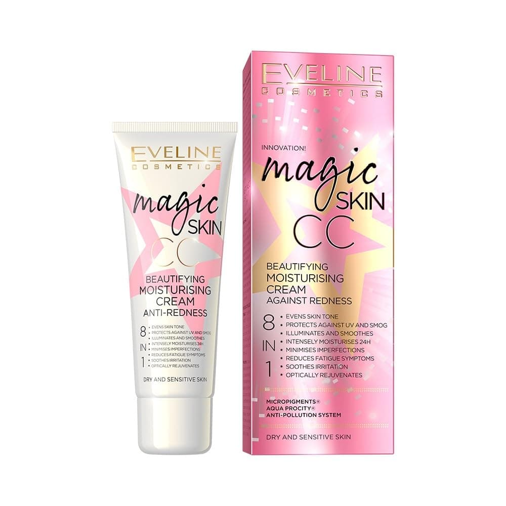 Eveline Cosmetics Magic Skin CC Feuchtigkeitscreme gegen Rötungen 8-in-1 mit Hyaluronsäure und Vitamin E, 50ml