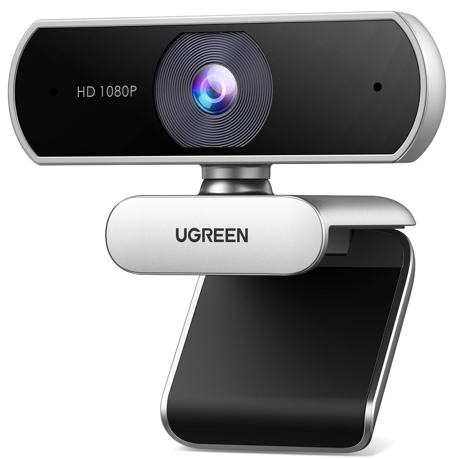 UGREEN FineCam Lite 1080P Webcam Full HD 1080P/30fps USB A Webcam mit Mikrofon für PC, automatische Lichtkorrektur, 90° Ansicht, USB Webcam für Live Streaming, Konferenzen Switch 2 (Silbergrau)