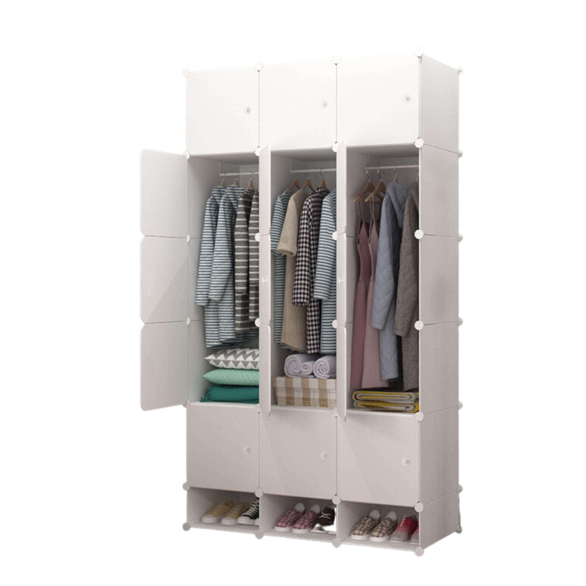 MAGIC SELECT Armario Modular. Estantería de Módulos. Organizador Modular de Ropa. Ropero para Hogar. Estante de Almacenamiento para Dormitorio, 18 Módulos, 2 Barras, 192x105 cm.