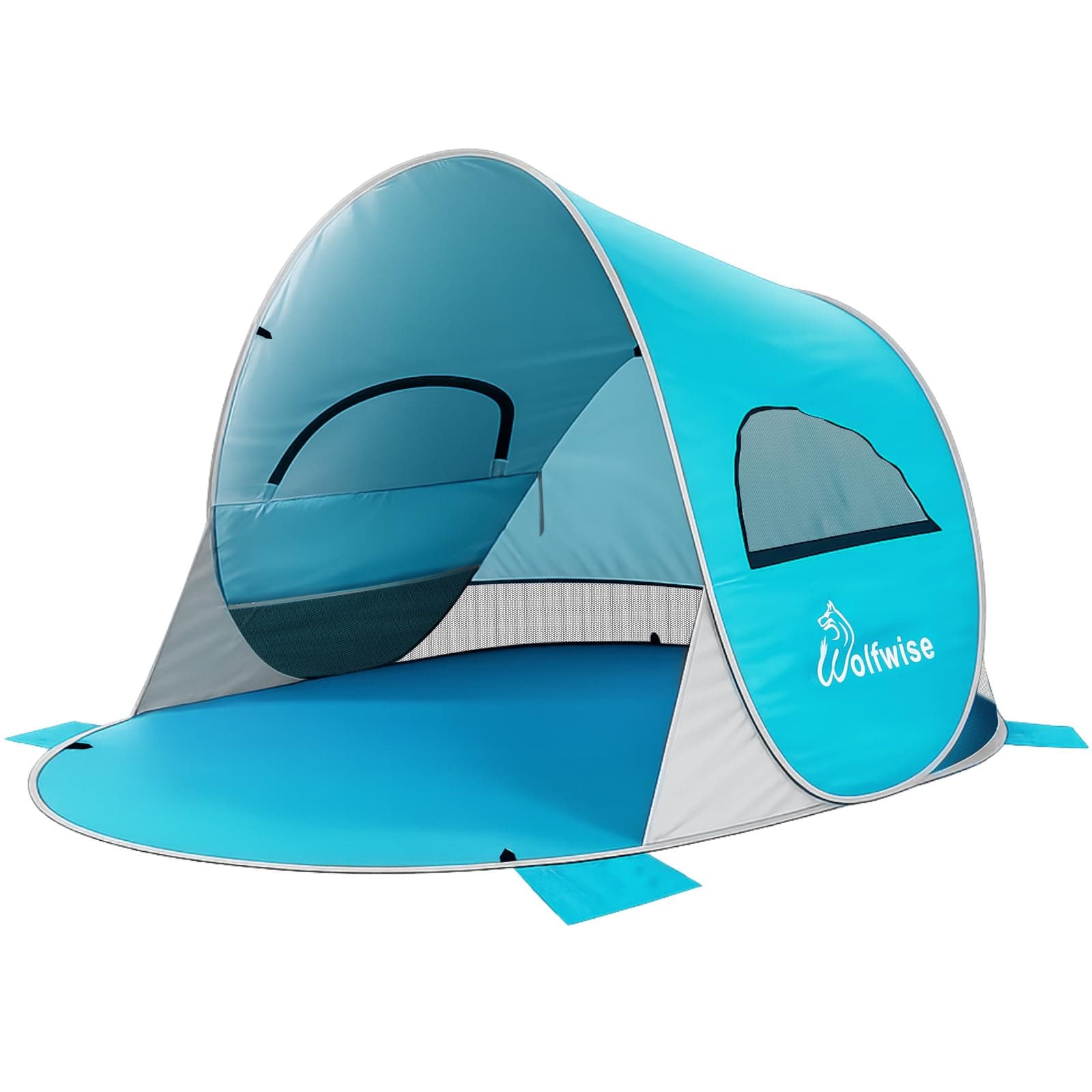 Wolfwise Abris de Plage Pop Up UPF 50+, Tente de Plage pour Famille 3-4 Personnes, Tente Instantanée en Plein air Sportive en Plein Air Portable, Bleu