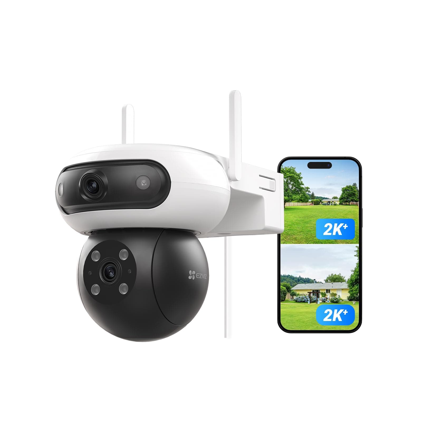 EZVIZ 8MP (4MP+4MP) Telecamera WiFi Esterno con Doppia Lente, Telecamera per Esterni a 360°, Visione Notturna a Colori, Rilevamento Persone/Veicoli, Audio Bidirezionale, Impermeabile, C90 Dual