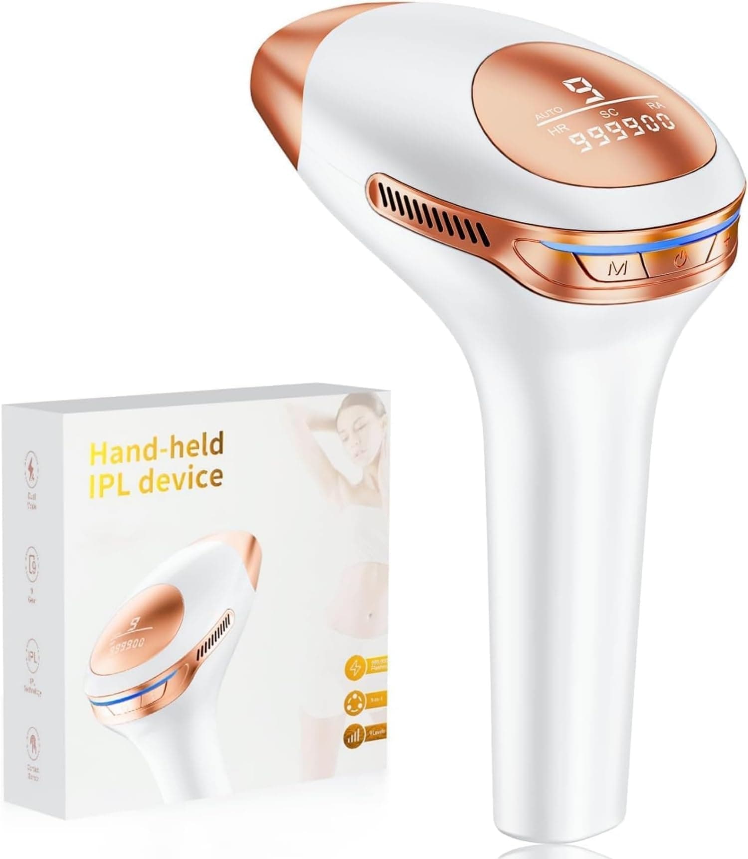 21J Epilatore Luce Pulsata con 9 Livelli di Energia, Epilatore Laser con Modalità di Scorrimento Automatico, 999,900 Flashes Epilatore a Luce Pulsata per Donne e Uomini, Viso, Ascelle, Bikini, Corpo