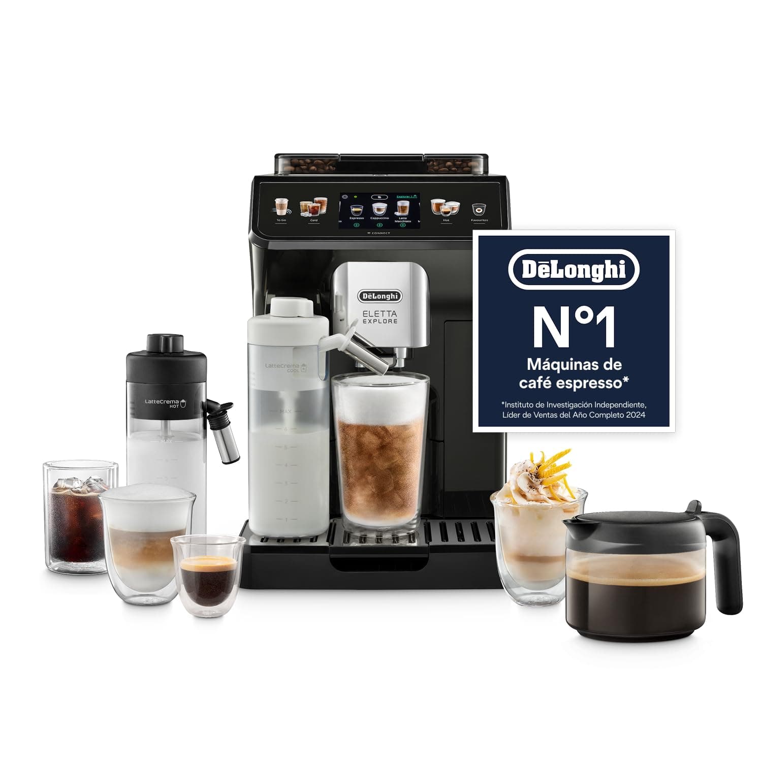 De'Longhi Eletta Explore ECAM452.67.G, Cafetera Superautomática Bebidas Calientes y Frías con Cold Extraction Technology, Recetas Cold Brew, LatteCrema Hot and Cool para Leche y Bebidas Vegetales