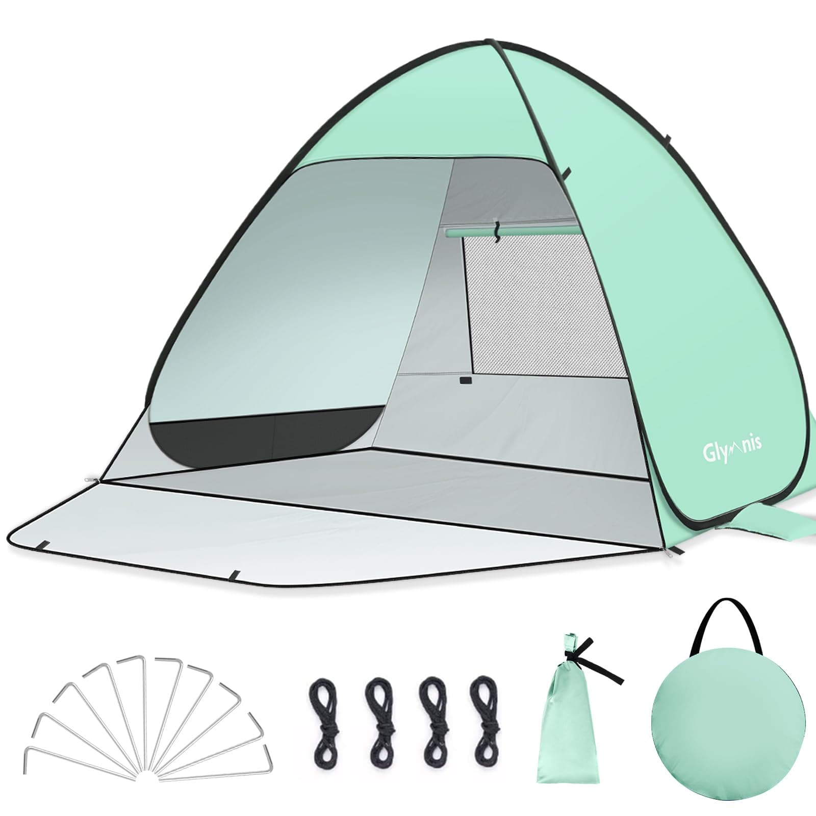 Glymnis Tenda da Spiaggia Completamente Chiuso Pop-up con Cerniera Istantanea Portatile per 2-4 Persone, Protezione Solare UPF 50+, Include Borsa
