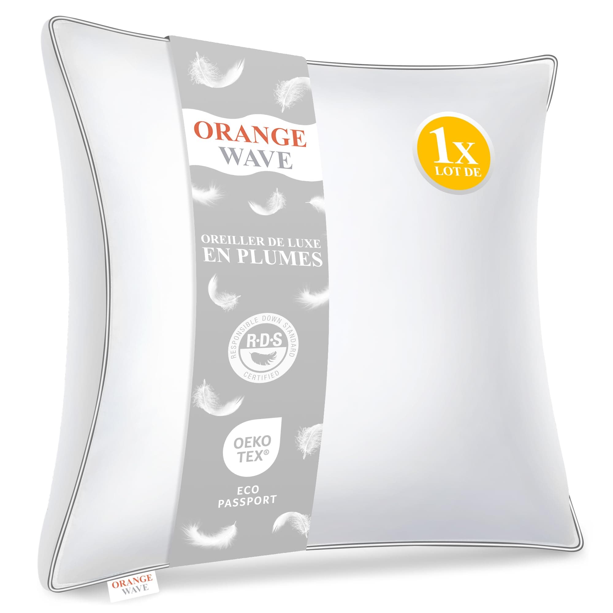 Orange Wave Oreiller 60x60 en Duvet et Plumes - Coussin de Hotellerie Luxe 60x60 cm, Oreiller Confort Moelleux pour Un Soutien Parfait et des Nuits Douces et Agréables