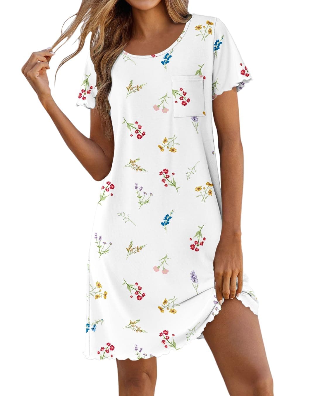 Ekouaer Chemise de Nuit Femme Manches Courtes Col Rond Respirante Été S-3XL | nuisette, douce, extensible, coupe ample, décontractée, vêtement d'intérieur, maison, détente, repos