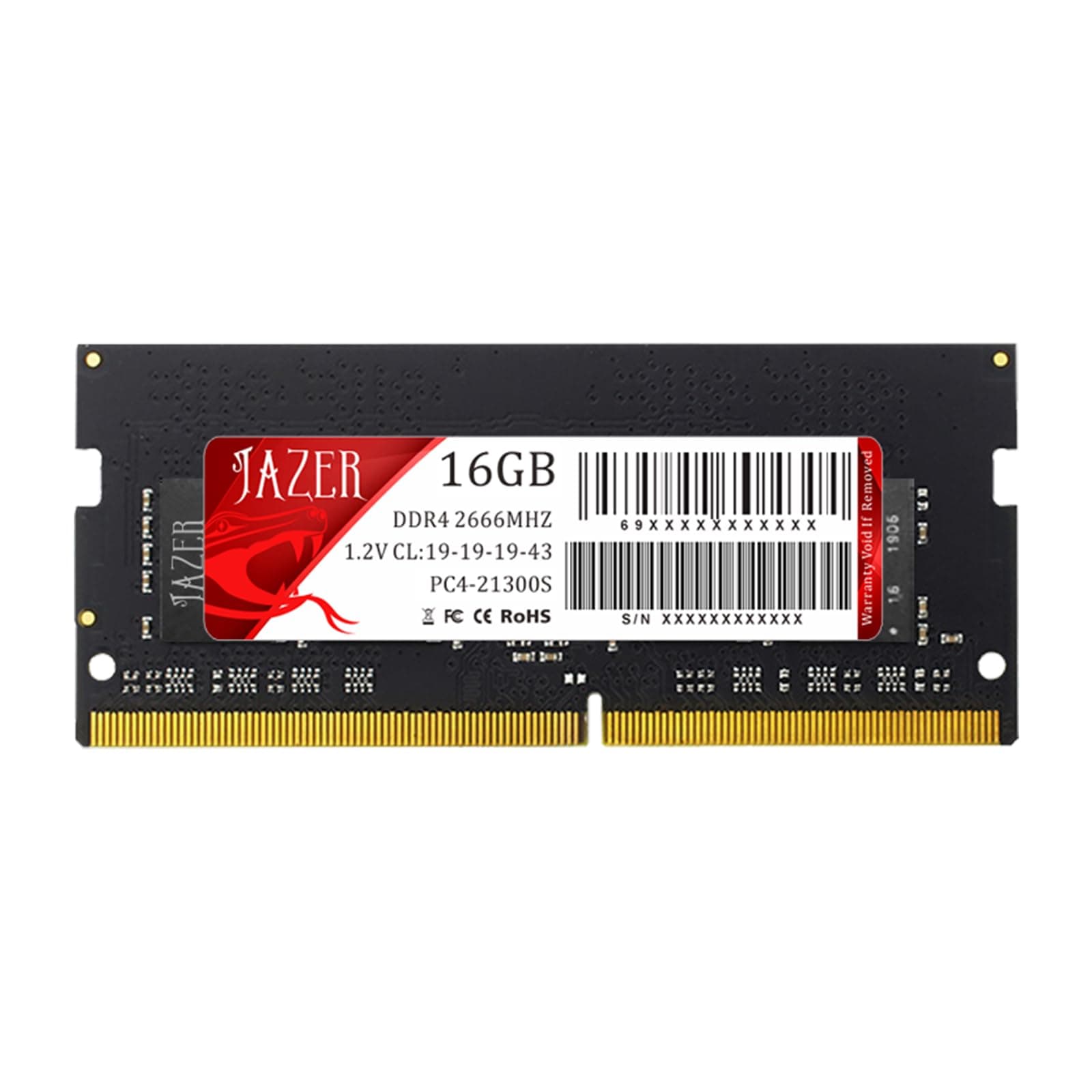 JAZER RAM DDR4 16Go (1x16Go) 2666MHz SODIMM Module de Mémoire pour Ordinateur Portable, Notebook, MacBook CL19, 1.2V