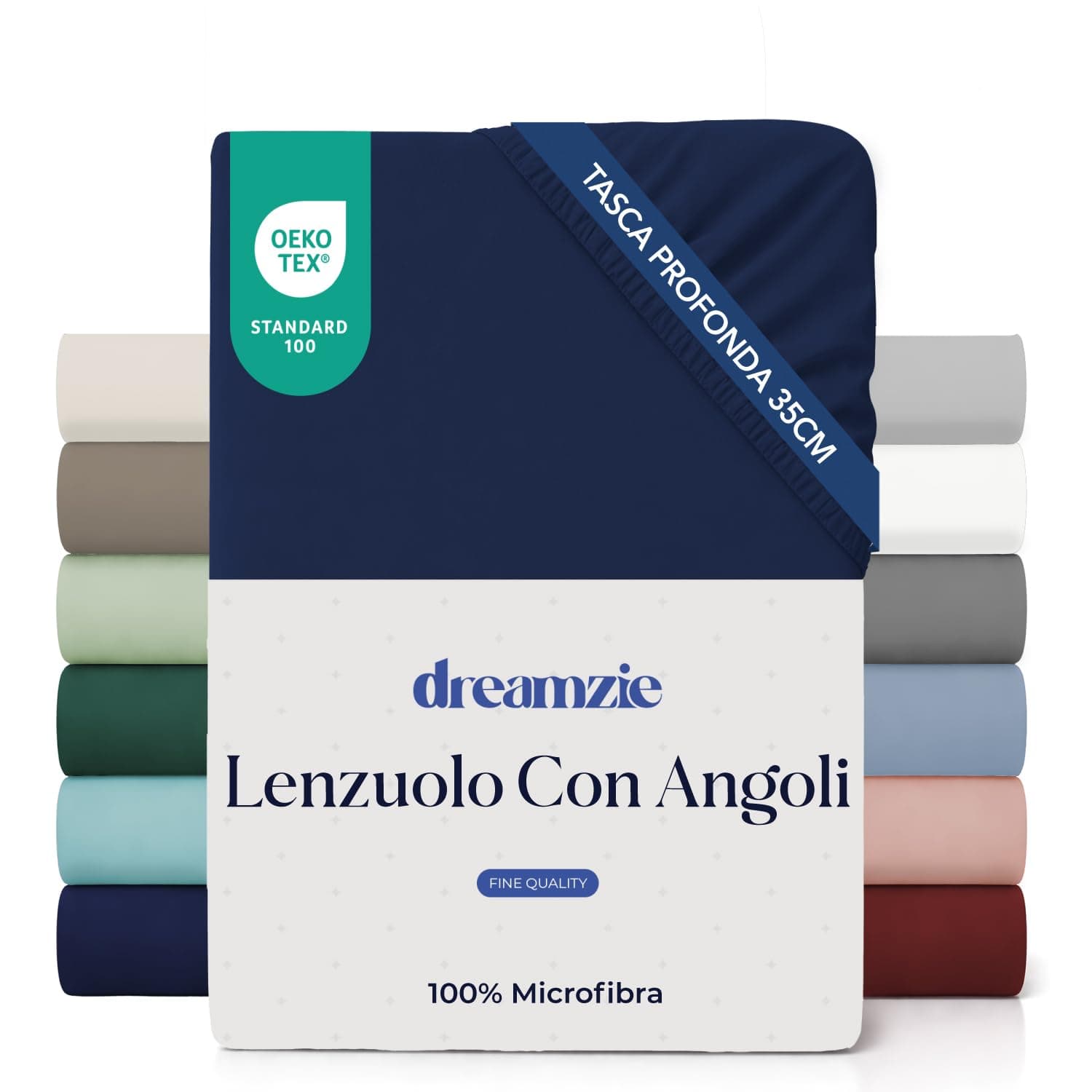 Dreamzie Lenzuolo con Angoli Matrimoniale 180x200 cm - Angoli da 35 cm per Materassi Spessi - 100% Microfibra - Blu Scuro, Certificato senza Prodotti Chimici (Oeko-TEX)