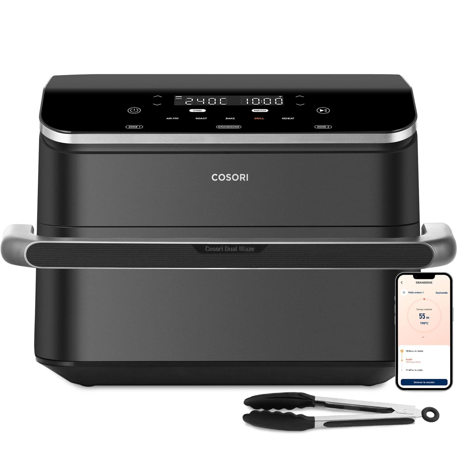 Cosori Air Fryer Dual Blaze Twinfry 10 Litros, Freidora de Aire Doble Resistencia, Multicocina 5 en 1, 2800W, Airfryer Grande de Doble Cesta con Divisor, 70 Recetas en la App, Conecta a WiFi, Gris