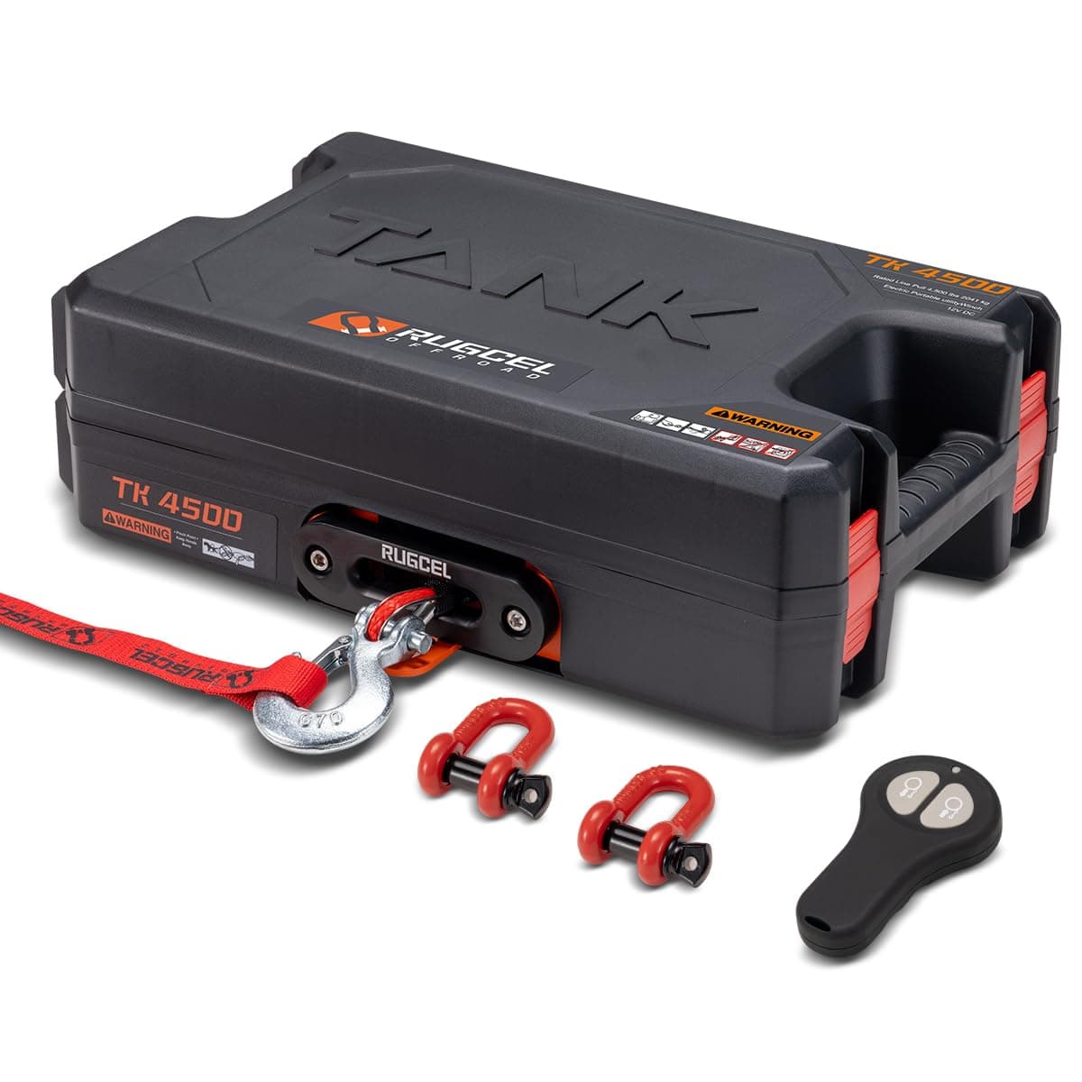 RUGCEL WINCH Treuil portable 12V DC électrique, capacité de traction de 2 tonnes/4500 lb avec plaque de montage en acier, treuil à ligne unique, moufle intégré et corde synthétique, télécommande