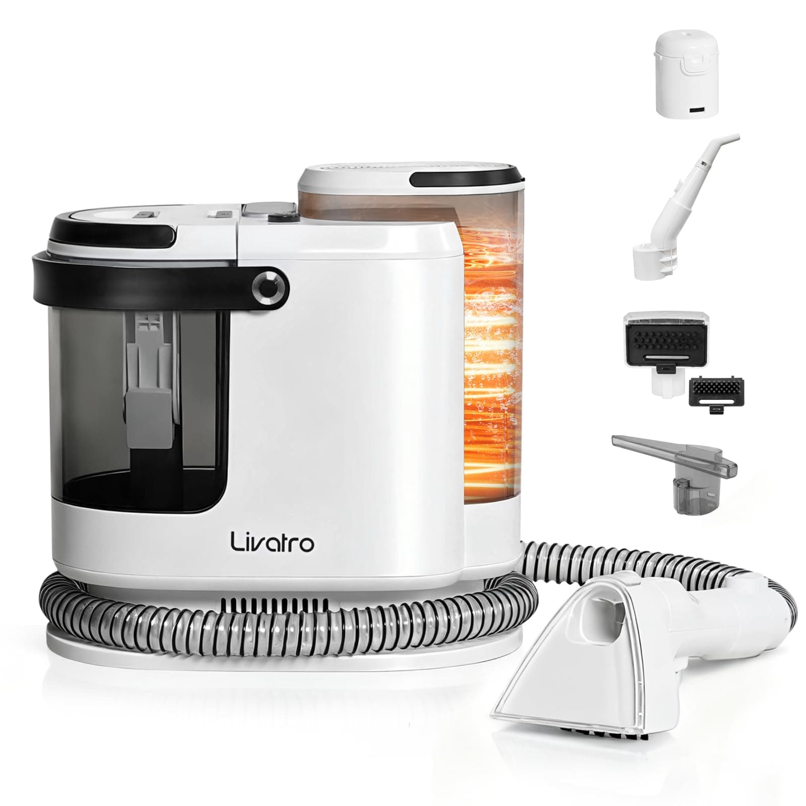 Livatro Aspiradora de Agua Tapicerias, 1700W Limpia Tapicerias, 15KPa Limpia Sofas Vapor Extracción, 1,6 L Depósito, Limpieza de Sofas, Lava Aspiradora para Alfombras, Moquetas, Tapicería y Coche
