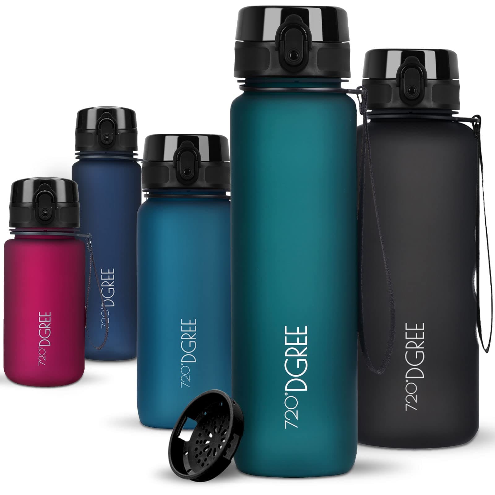 720°DGREE Trinkflasche “uberBottle“ +Sieb - 350ml, 500ml, 650ml, 1000ml, 1,5l, 2l - BPA-Frei - Wasserflasche für Sport, Schule, Kinder, Fitness, Gym, Fahrrad, Outdoor - Leichte Tritan Sportflasche