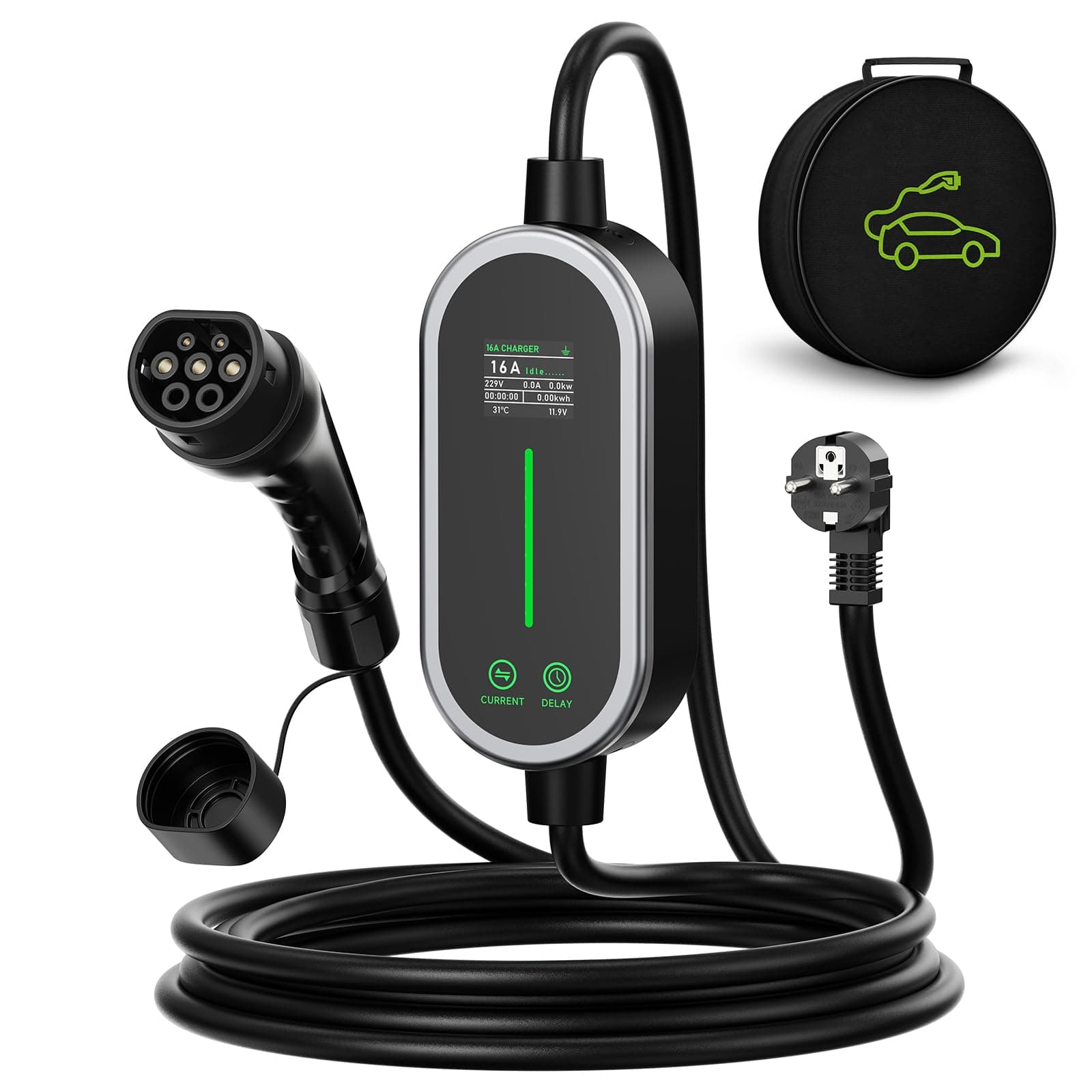 AUFYEV Chargeur Voiture Electrique 3,6kW 5m, 6-16A Cable Recharge Voiture Electrique, Portabilité Cable Type 2 avec Affichage LED et Sac, Compatible avec EV/PHEV IEC 62196-2