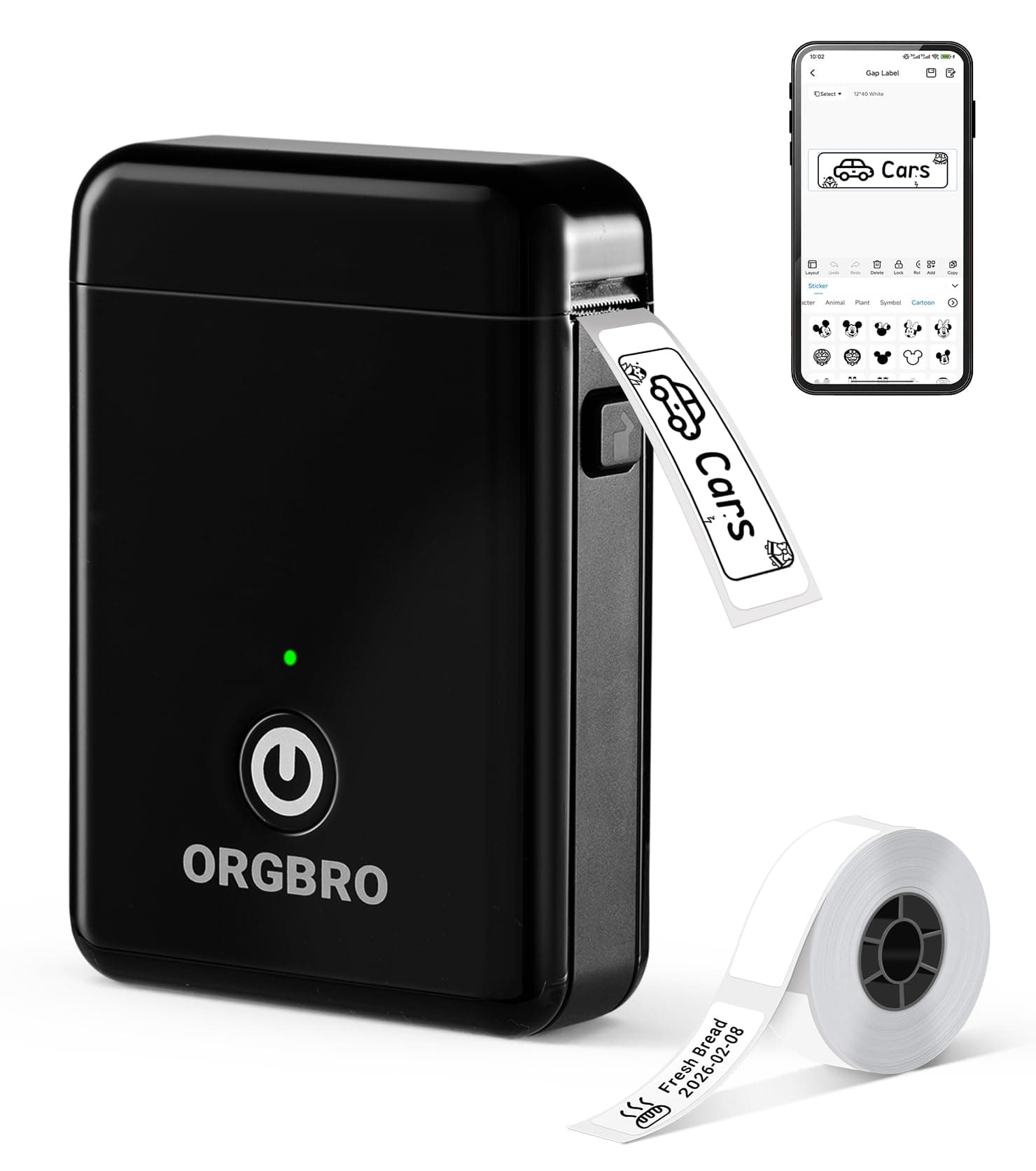 ORGBRO X1 Etichettatrice Termica Portatile Bluetooth - Mini Stampante per Etichette Adesive Senza Inchiostro/Cartucce con 1 Rotolo Incluso, Compatibile con iOS/Android per Casa, Ufficio (Nero)