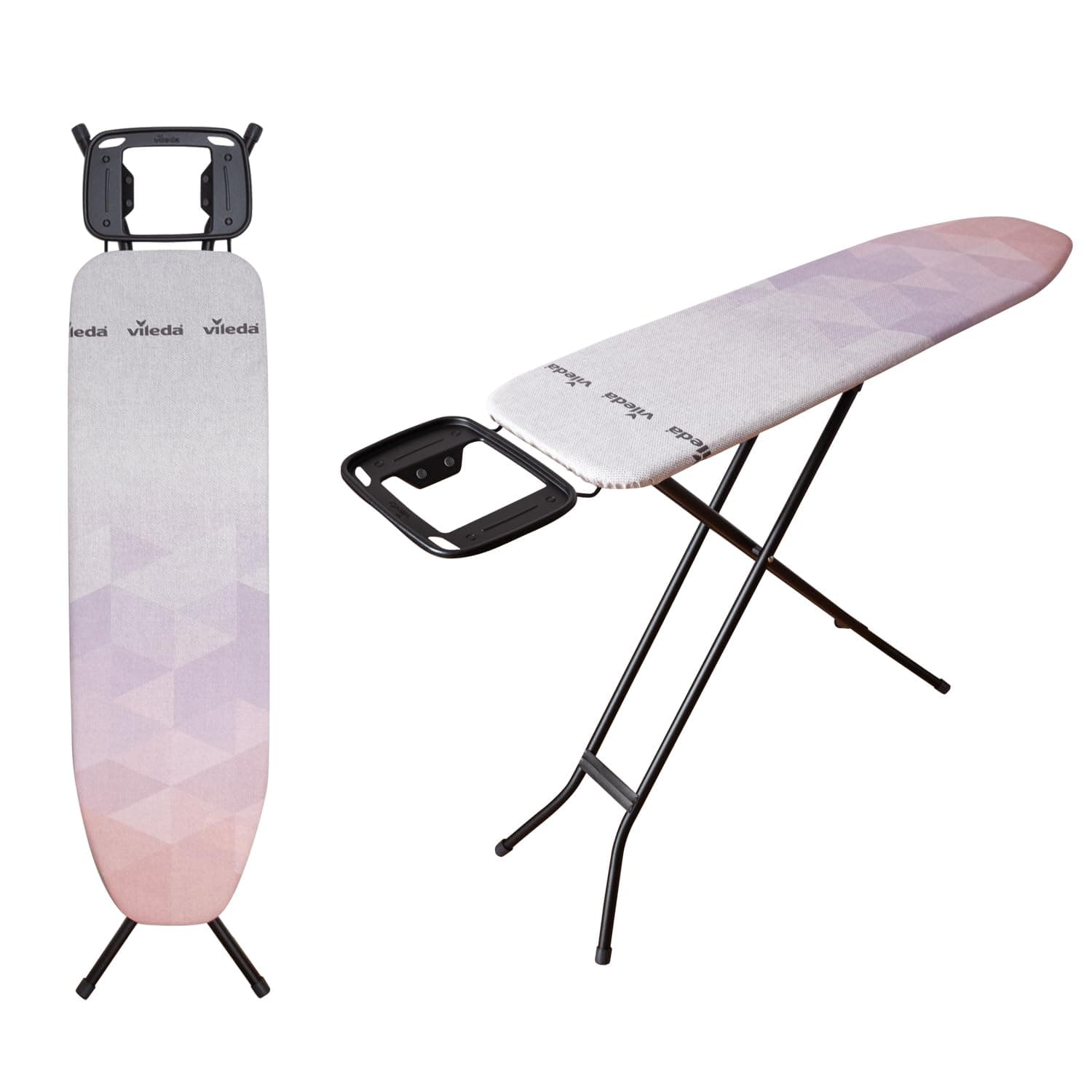 Vileda Tabla de Planchar de Acero Diamond S | Más Duradera, como Nueva | Compacta y Ligera | Altura Ajustable hasta 91 cm | Color salmón