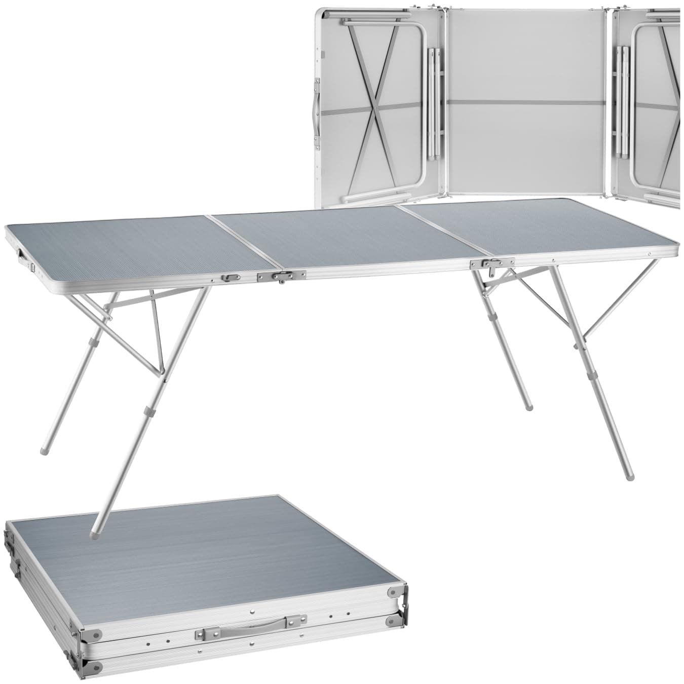 tectake® Aluminium Campingtisch, Klapptisch, großer Gartentisch klappbar, wetterfest, 180 x 70 x 70,5 cm, als Terrassentisch, für Balkon, Camping, Festival, Tapeziertisch