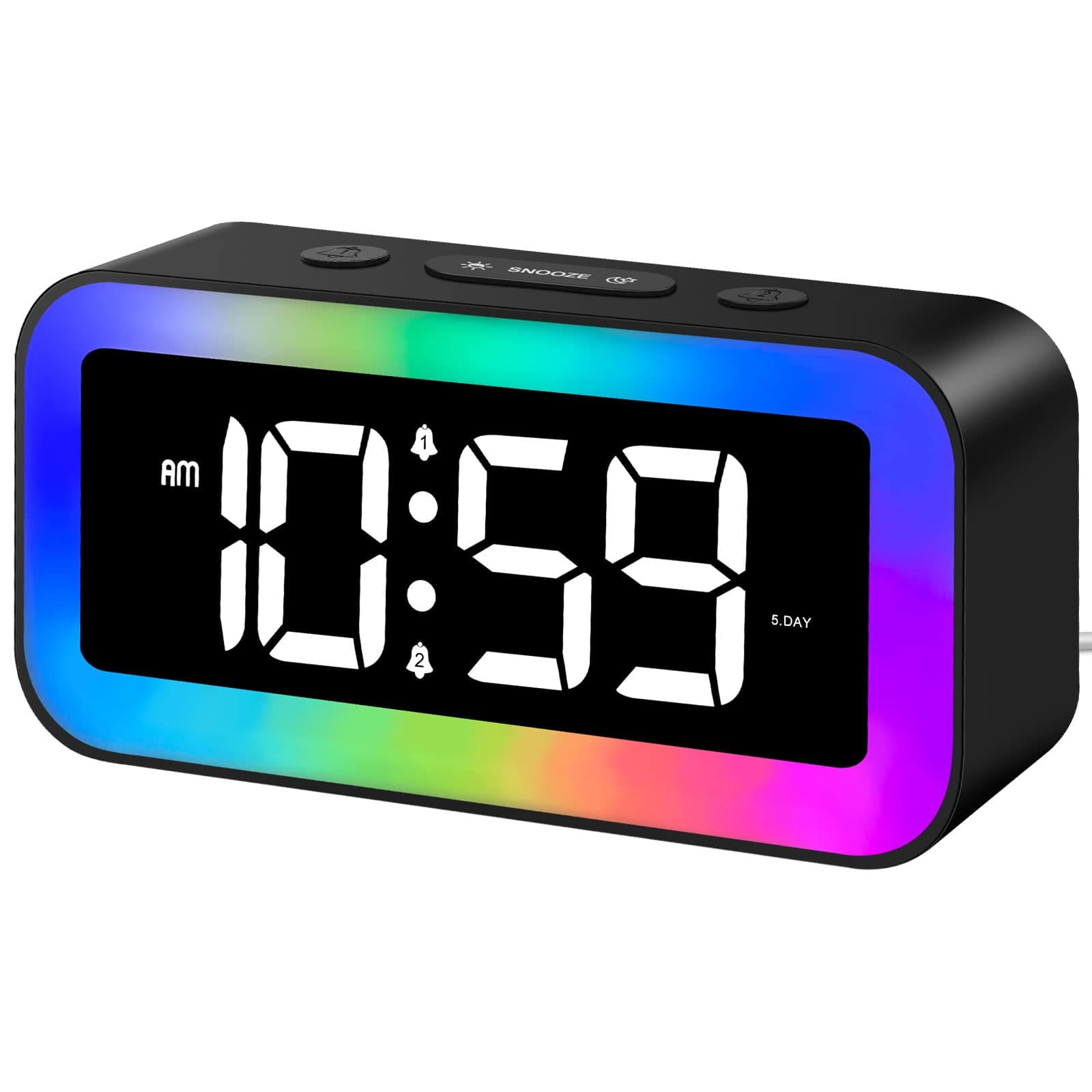 MOSUO Réveil Numérique, Reveil Enfant Lumineux avec Veilleuse 7 Couleurs | Led Horloge Digitale, Ado Reveil Matin, Avec 2 Modes d'Alarme, Luminosité Réglable, Snooze, Commande Vocale, 12/24H, Port USB