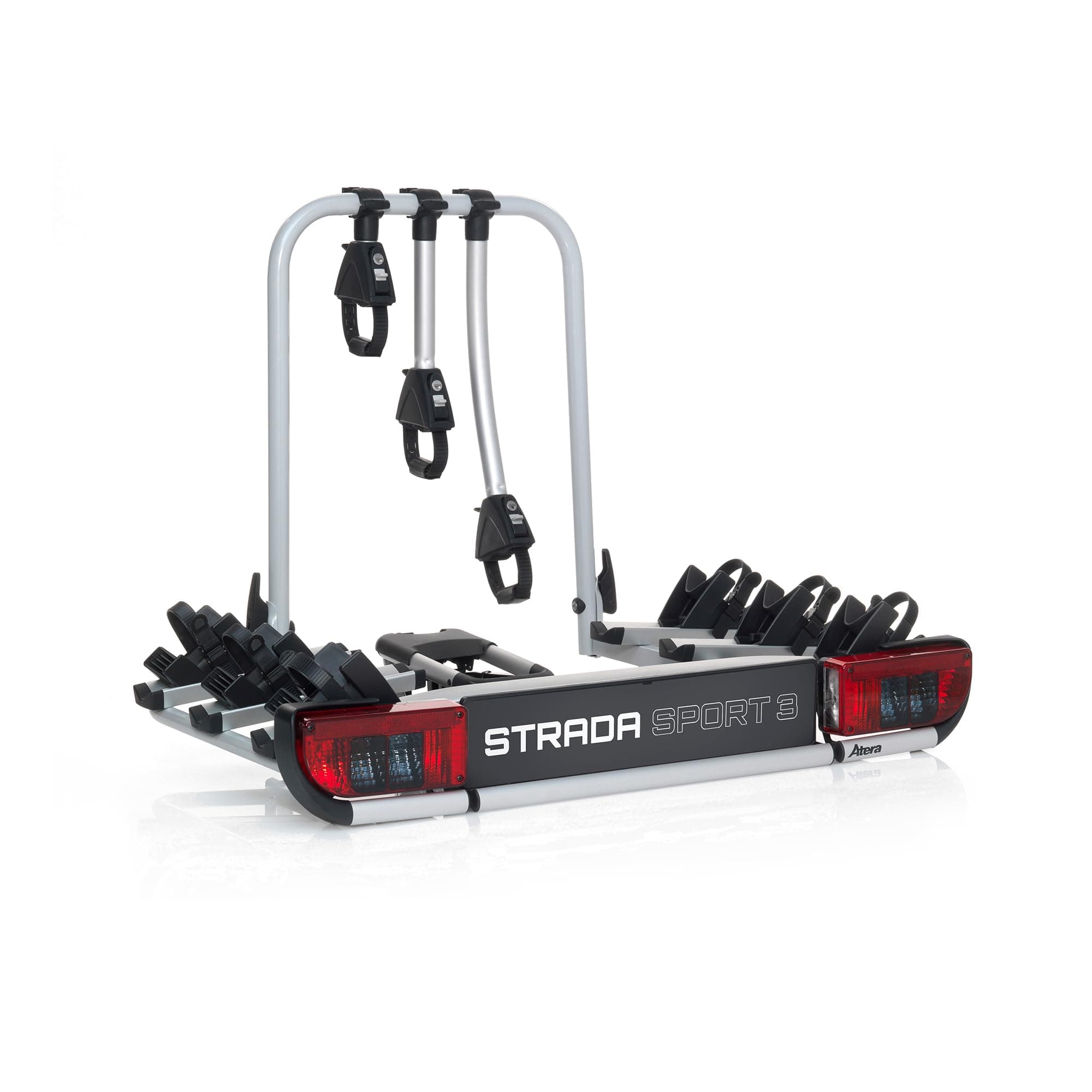 Atera 022695 VP Porte-vélos Strada Sport 3, Porte-vélos d'attelage de voiture avec feux - pour 3 vélos, E-Bikes - Black Edition