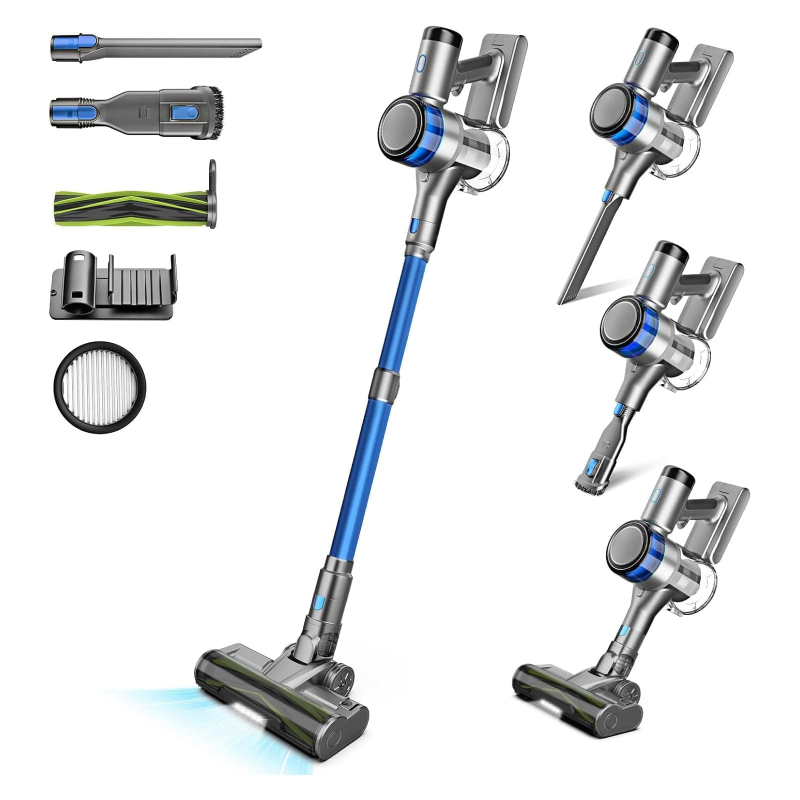 Aspirateur Balai sans Fil, 400W 45KPa Aspirateur sans Fil Puissant, 55Min Autonomie, Brosse Anti-emmêlement, Batterie Amovible, Aspirateur sans Sac avec LED Écran pour Tapis Poils d'animaux Sol Dur