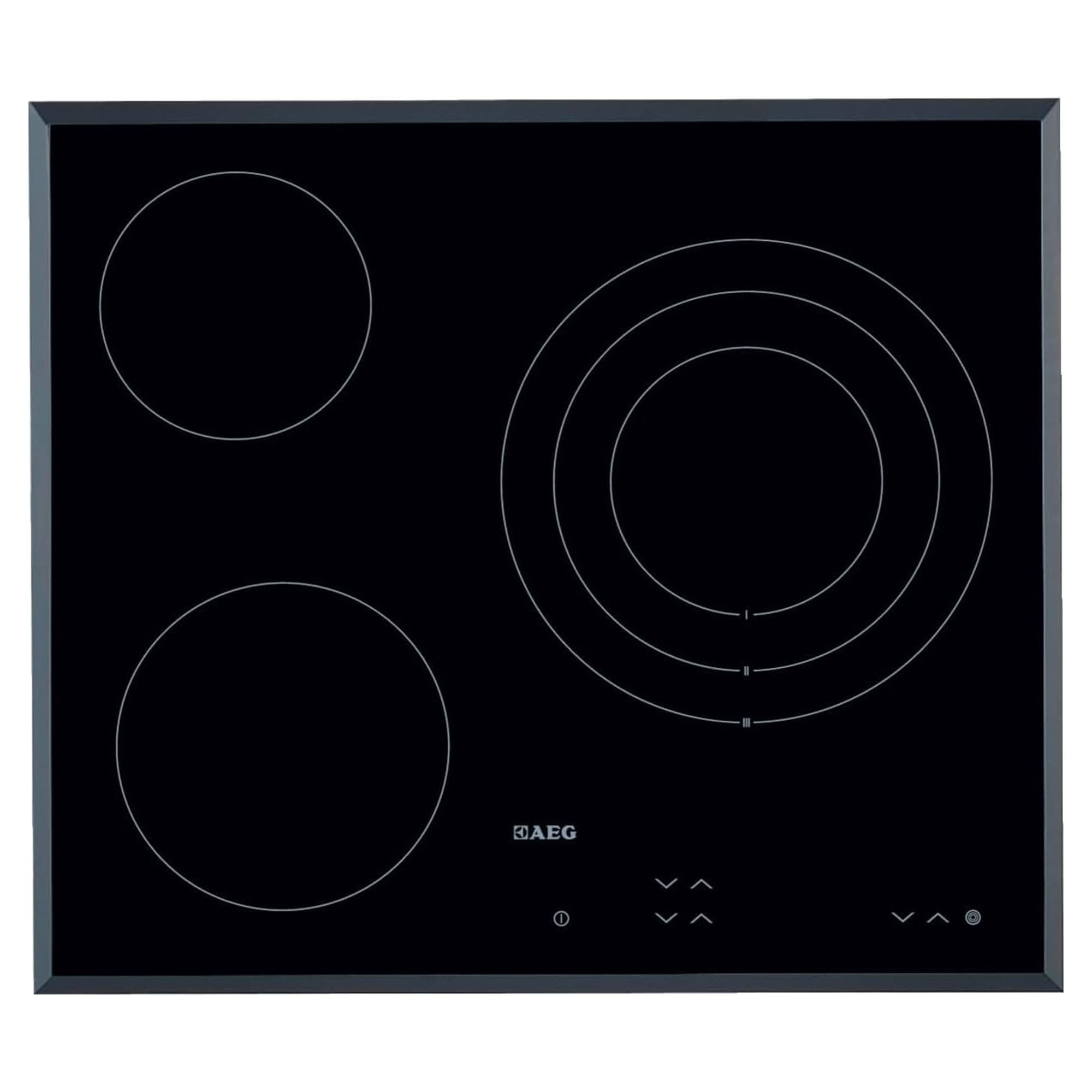 AEG HK623020FB Placa vitrocerámica, Biselada, 3 Zonas de cocción, Doble de 27 cm, Panel de Control táctil Independiente, Bloqueo Seguridad, Negro, 60 cm