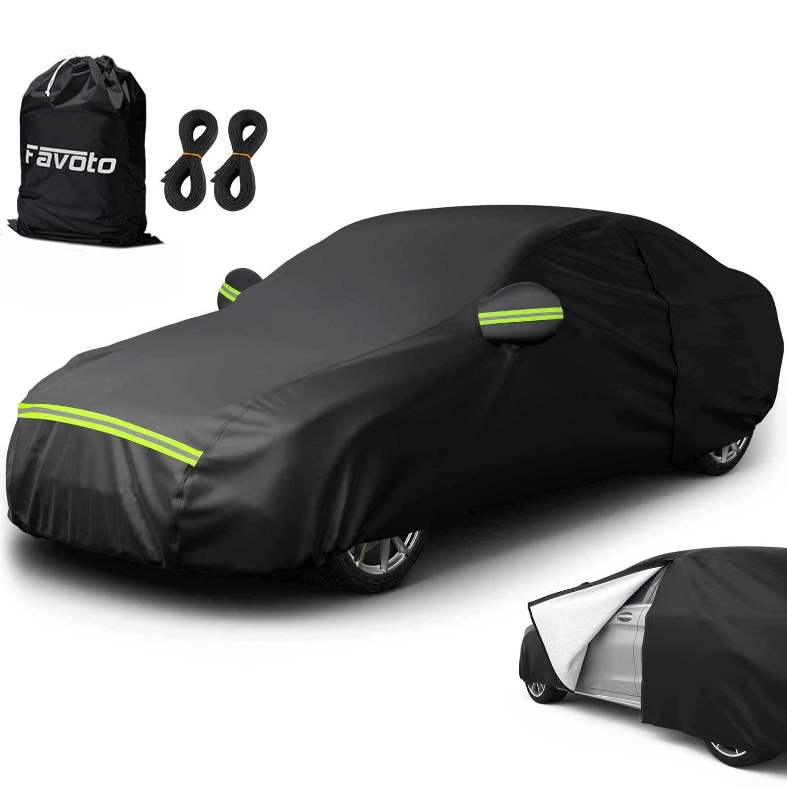 Favoto Cubierta de Coche Impermeable, Funda de Coche Exterior Oxford+Algodón con Cremallera para Sedán Anti-UV Transpirable Resistente al Polvo Lluvia Rasguño Nieve Sol al Aire Libre, 490x190x150cm