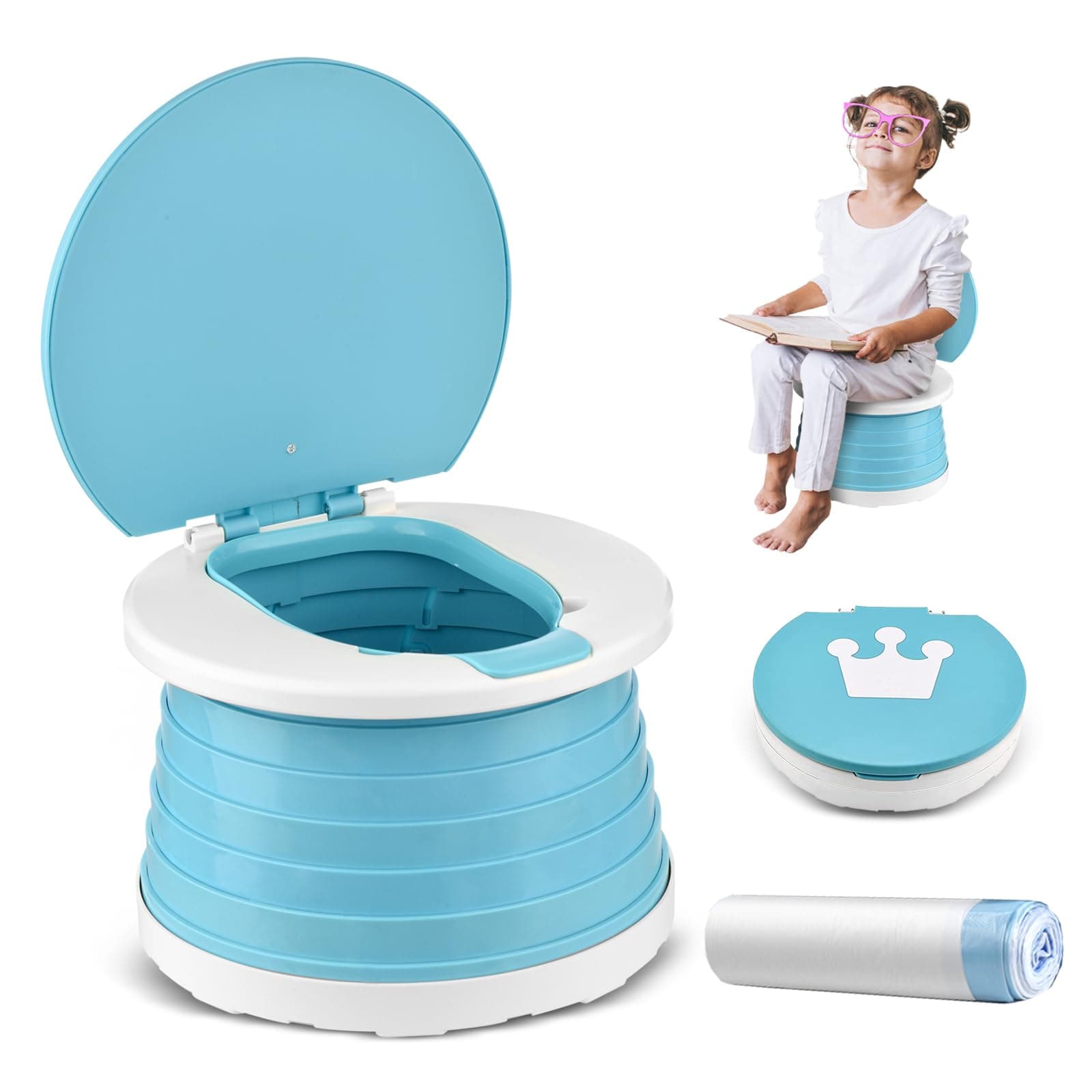 Vasino Per Bambini Vasino Portatile Per Bambini Da Viaggio Vasino Per Bambini WC Portatile Vasino Pieghevole Da Viaggio Toilette Pieghevole Bambini Per Campeggio Indoor Outdoor-15pcs Sacchetti Vasino