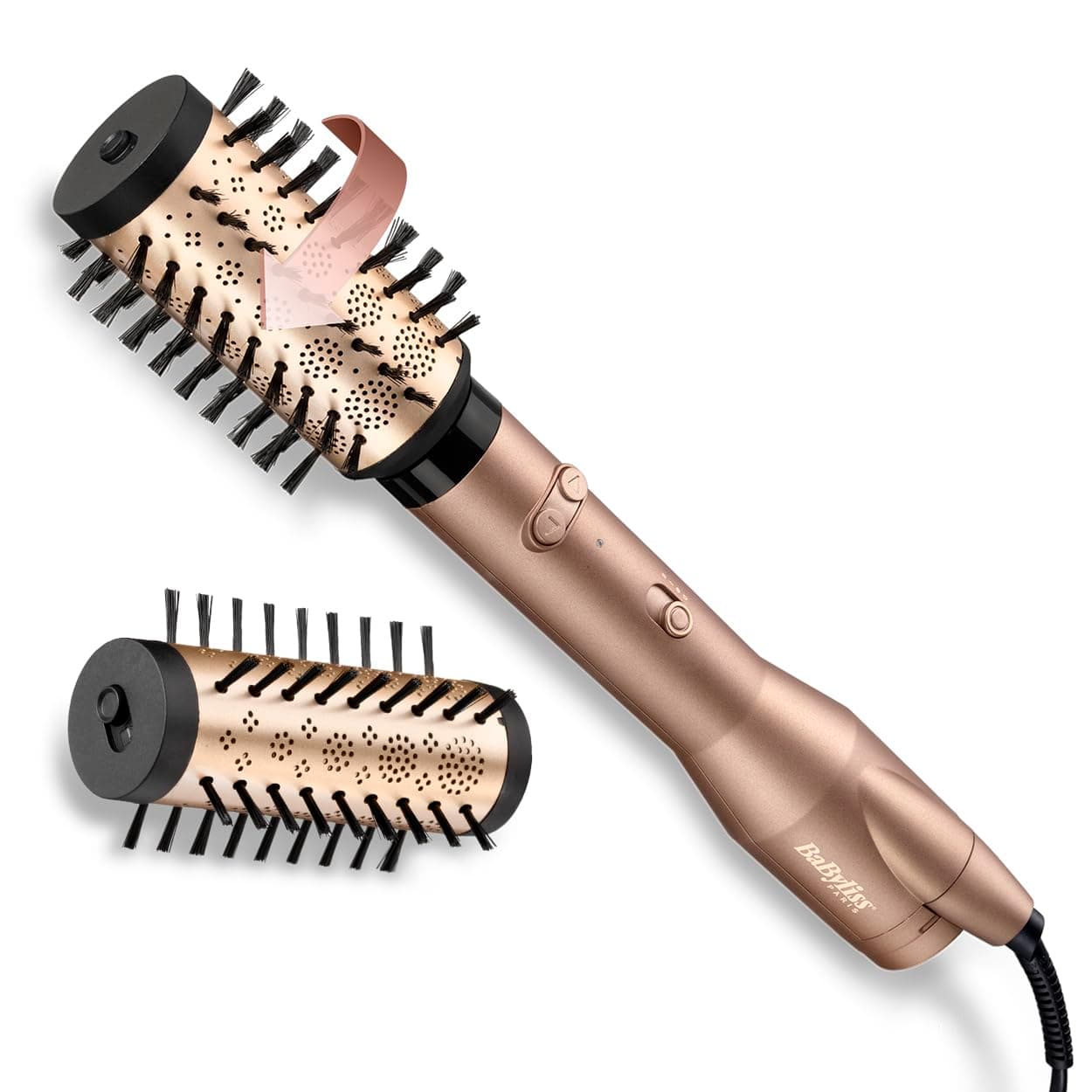 BaByliss Big Hair Dual Rotierende Warmluftbürste – Ionen-Technologie mit Anti-Frizz, 50mm & 40mm Aufsätze, 2 Rotationsrichtungen, 2 Temperatureinstellungen + Kaltstufenschalter, champagner, AS952E