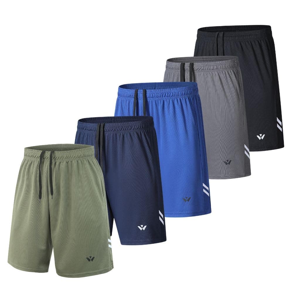 fovdtaa Paquete de 5 pantalones cortos deportivos para hombre con bolsillos y cintura elástica, pantalones cortos de entrenamiento de secado rápido, pantalones de correr