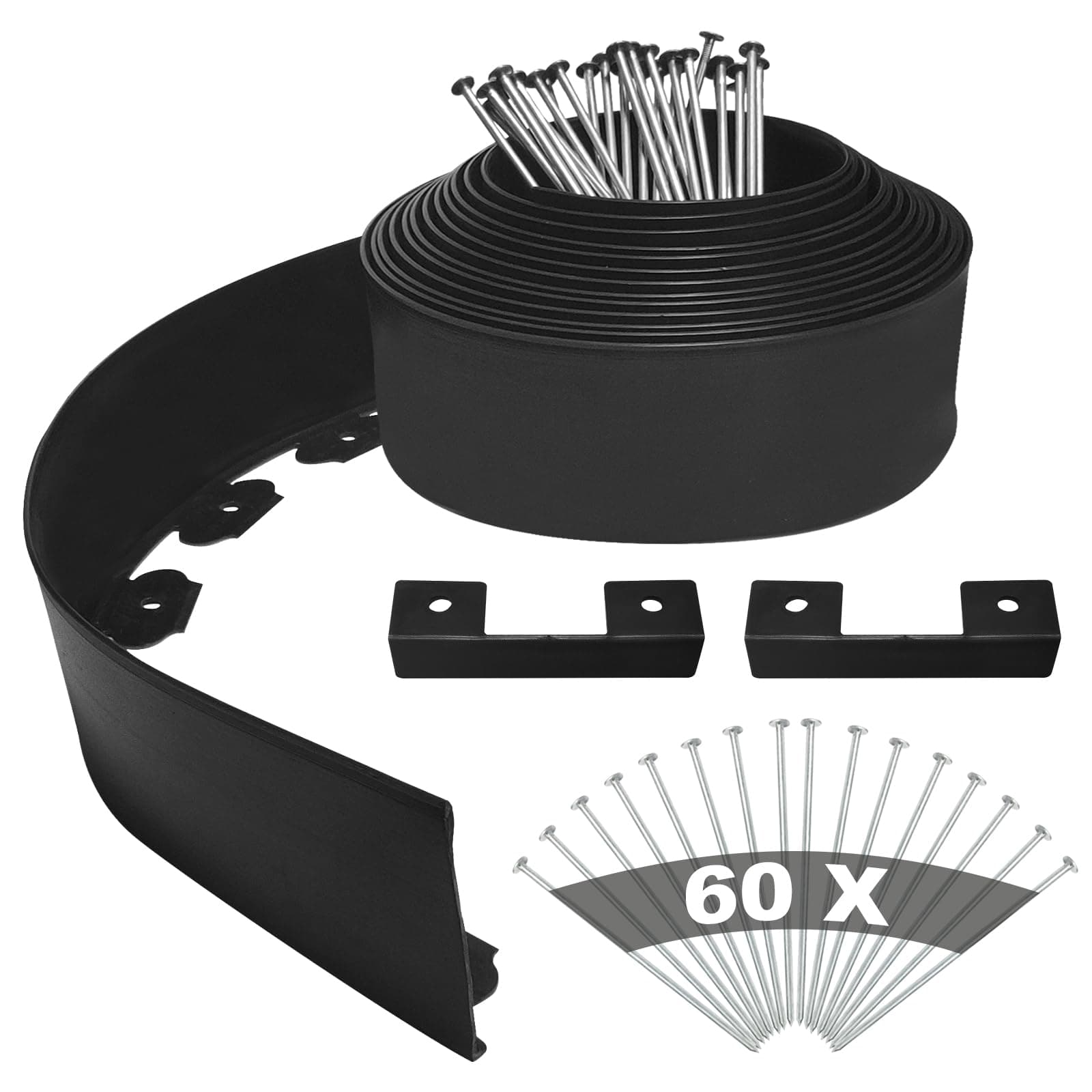 YEEBECA Bordure De Jardin Flexible, 10CM Hauteur 20M Longueur Kit de Bordure Jardin Exterieur avec 60 Piquets de Fixation 3MM Epaisseur